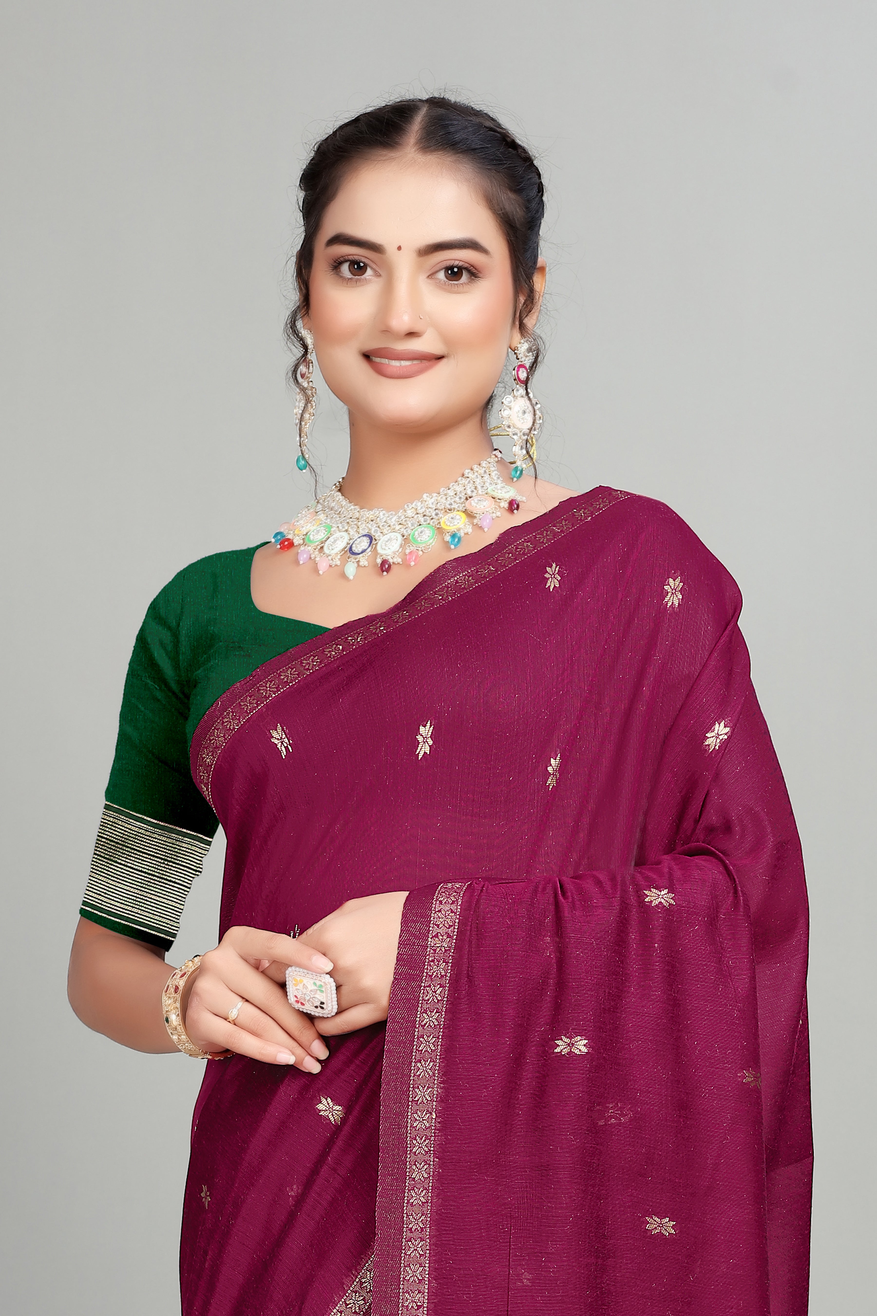 Wine Toned Weaving Cotton Silk Saree