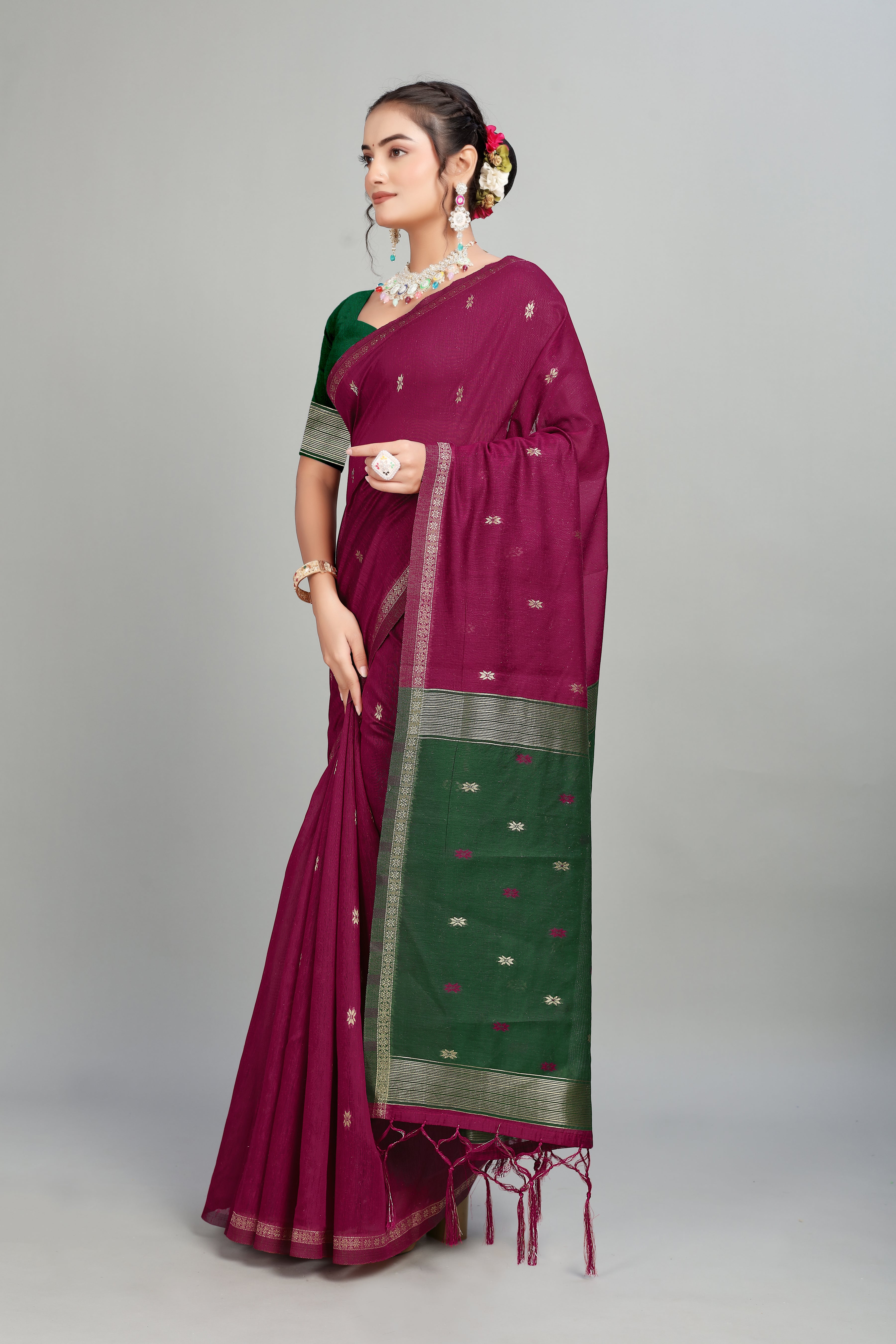 Purple Toned Weaving Cotton Silk Saree