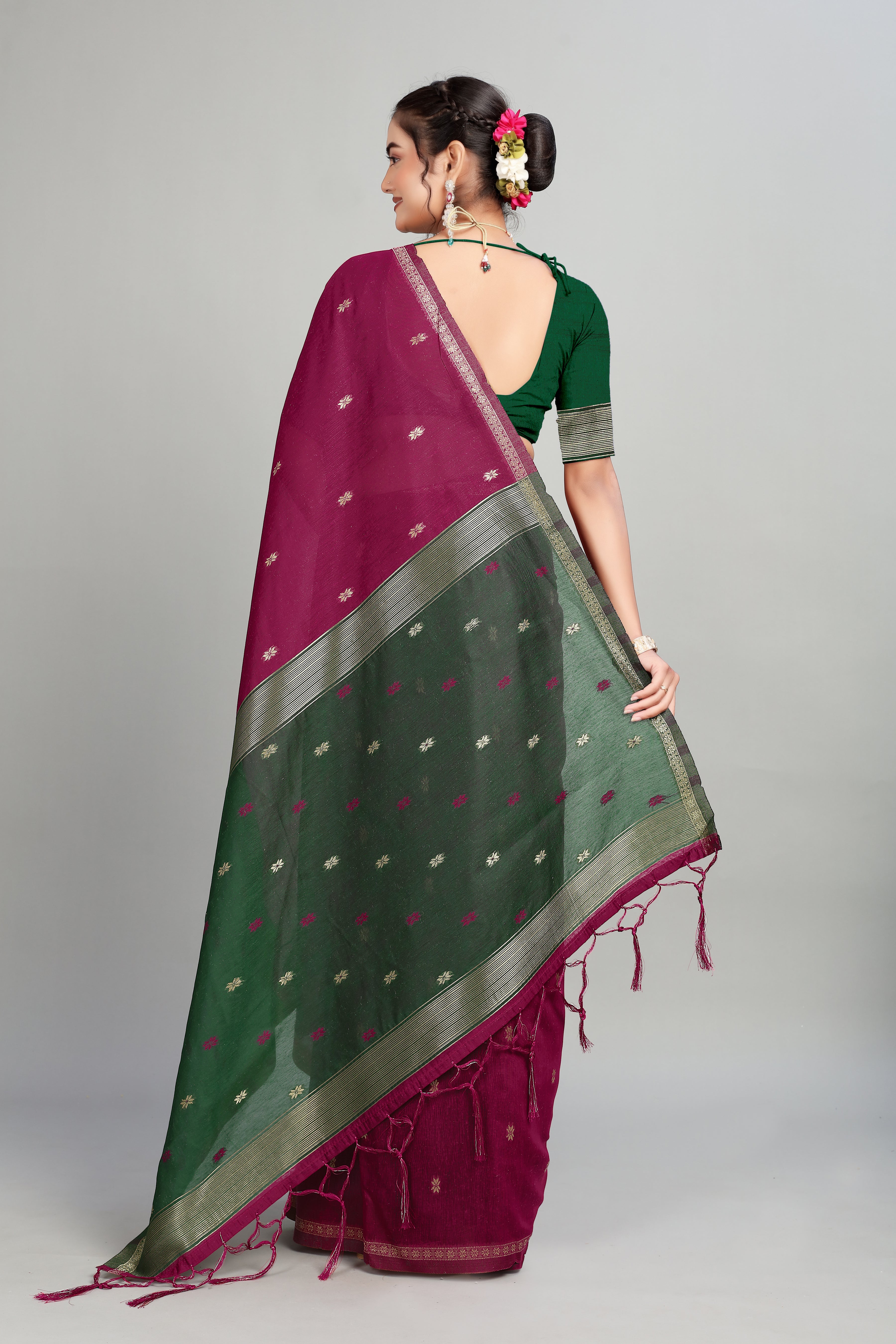Purple Toned Weaving Cotton Silk Saree