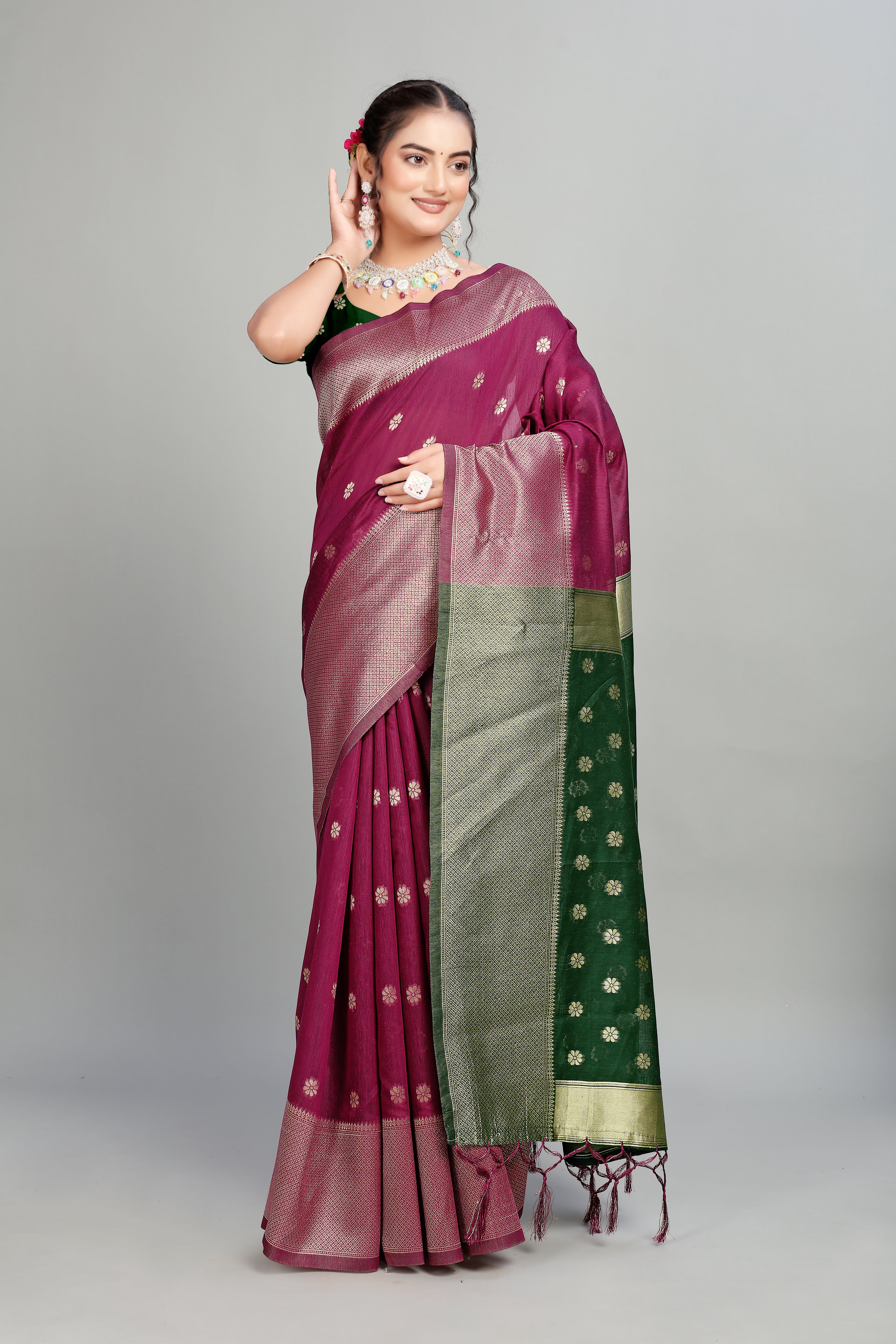 Wine Toned Weaving Cotton Silk Saree