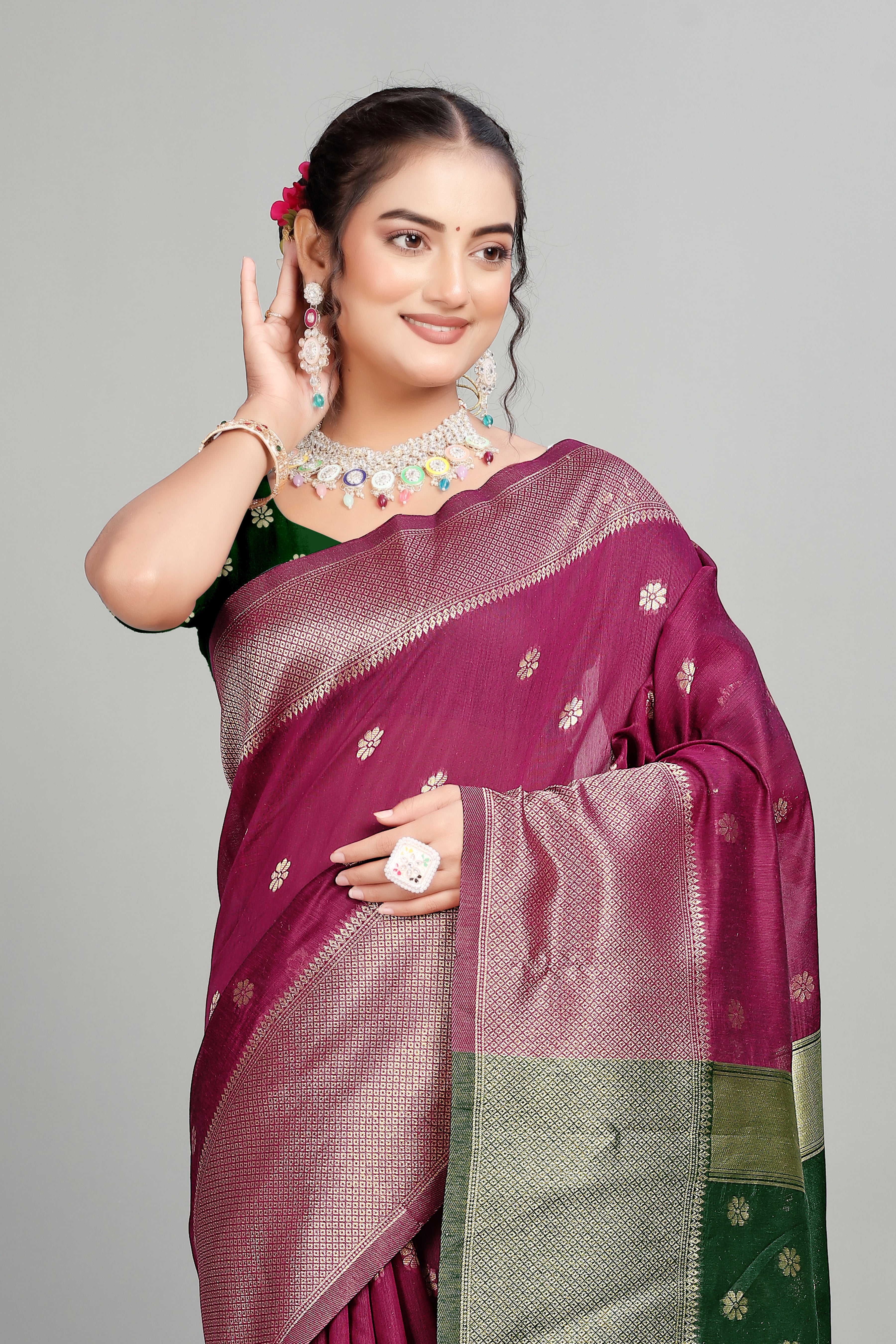 Wine Toned Weaving Cotton Silk Saree