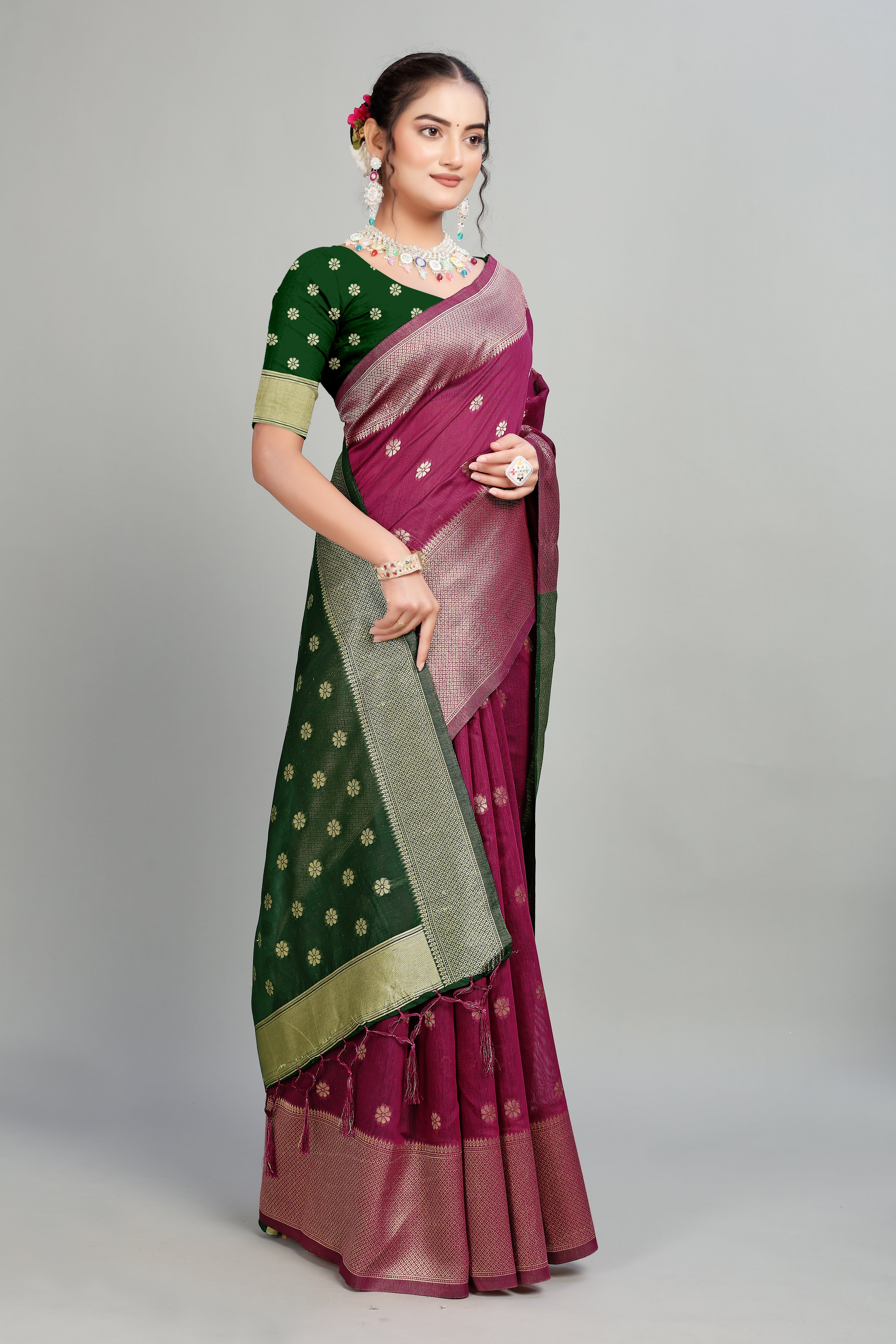 Wine Toned Weaving Cotton Silk Saree