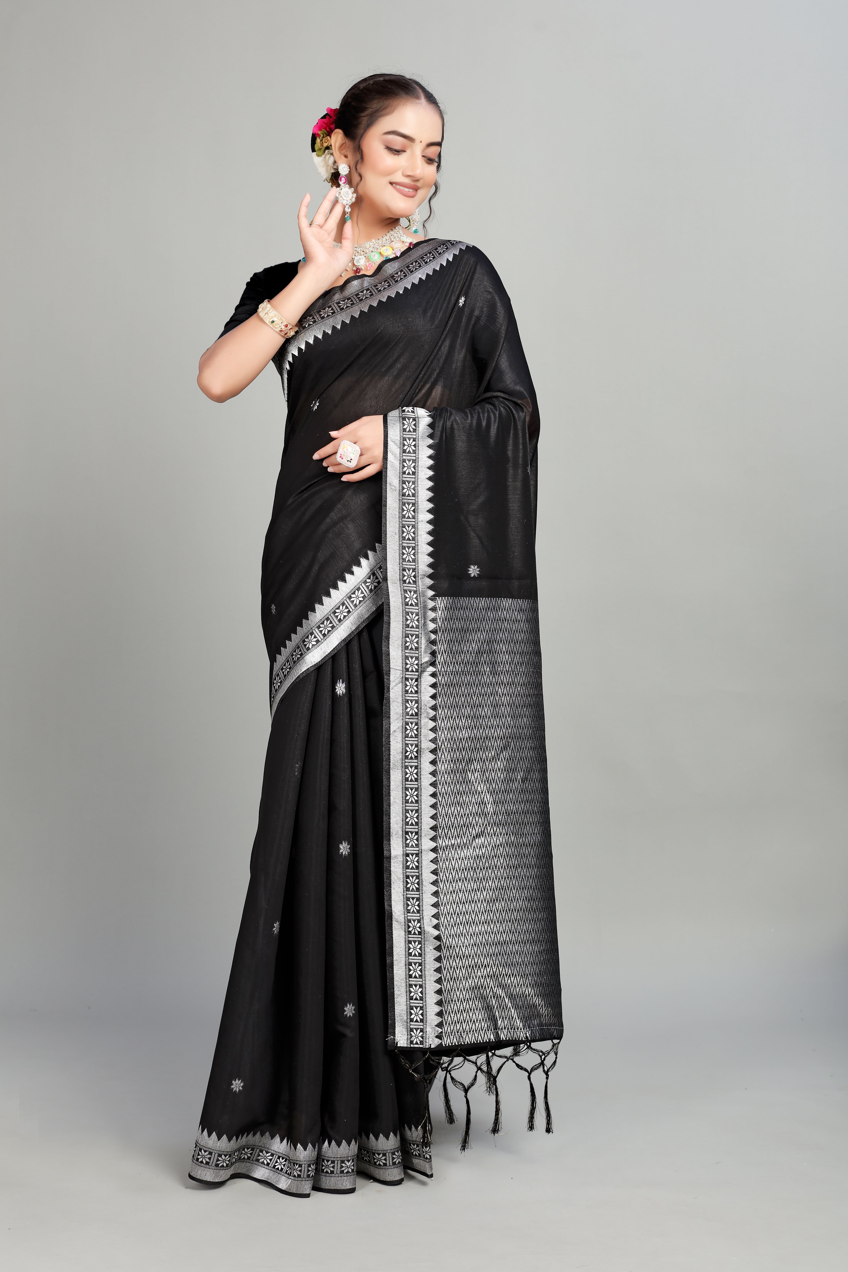 Black Toned Cotton Silk Saree