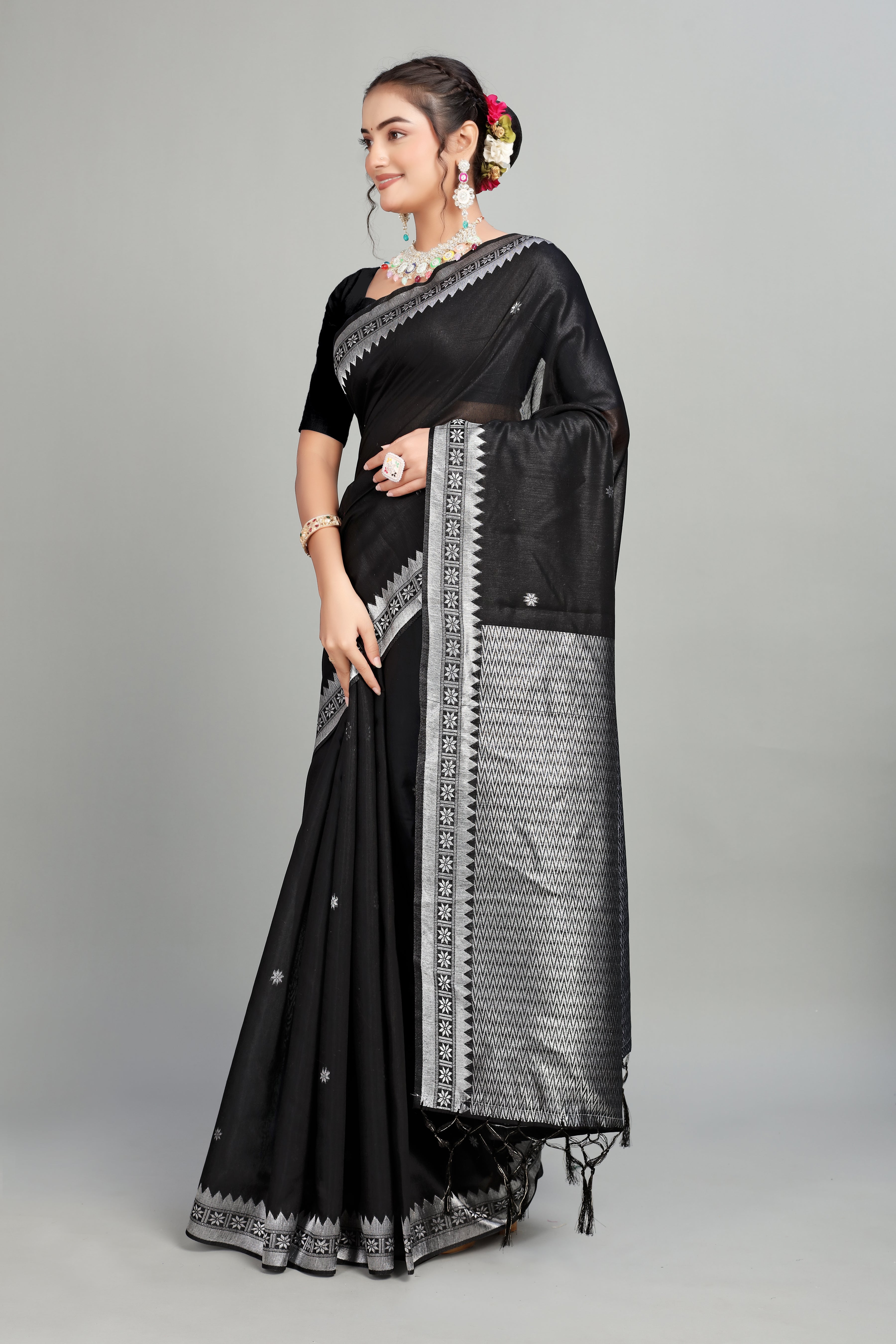 Black Toned Cotton Silk Saree