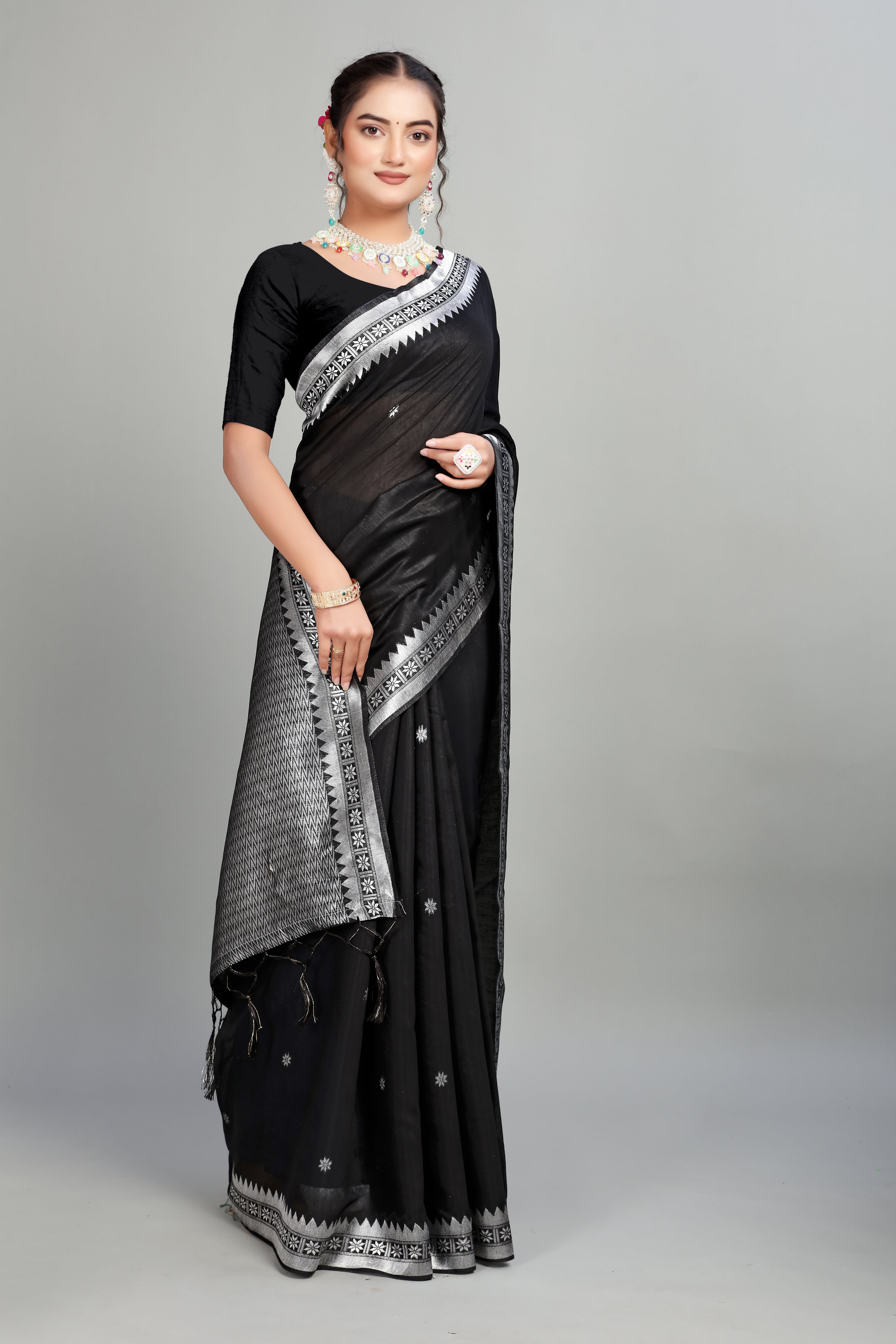 Black Toned Cotton Silk Saree