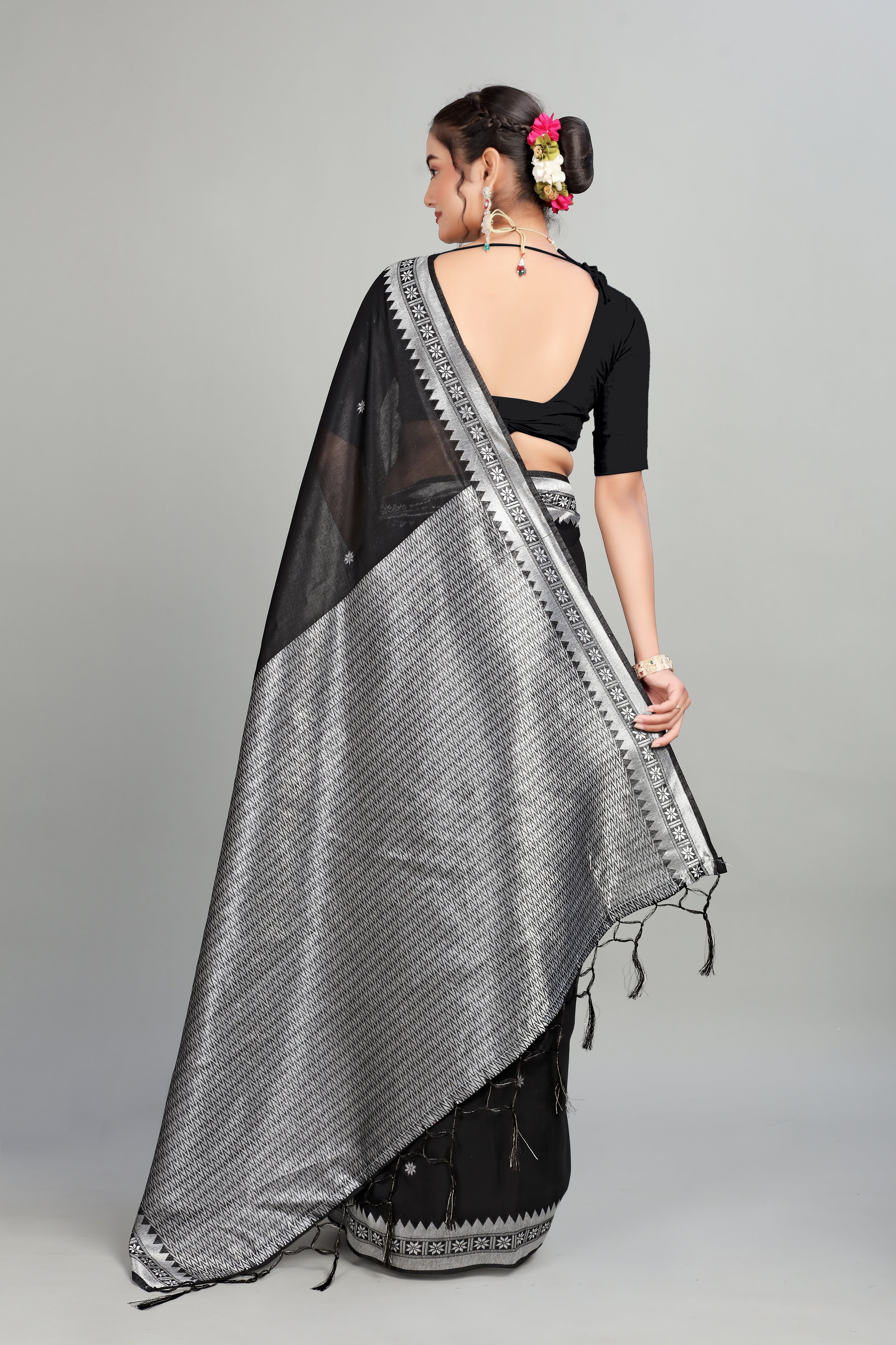 Black Toned Cotton Silk Saree