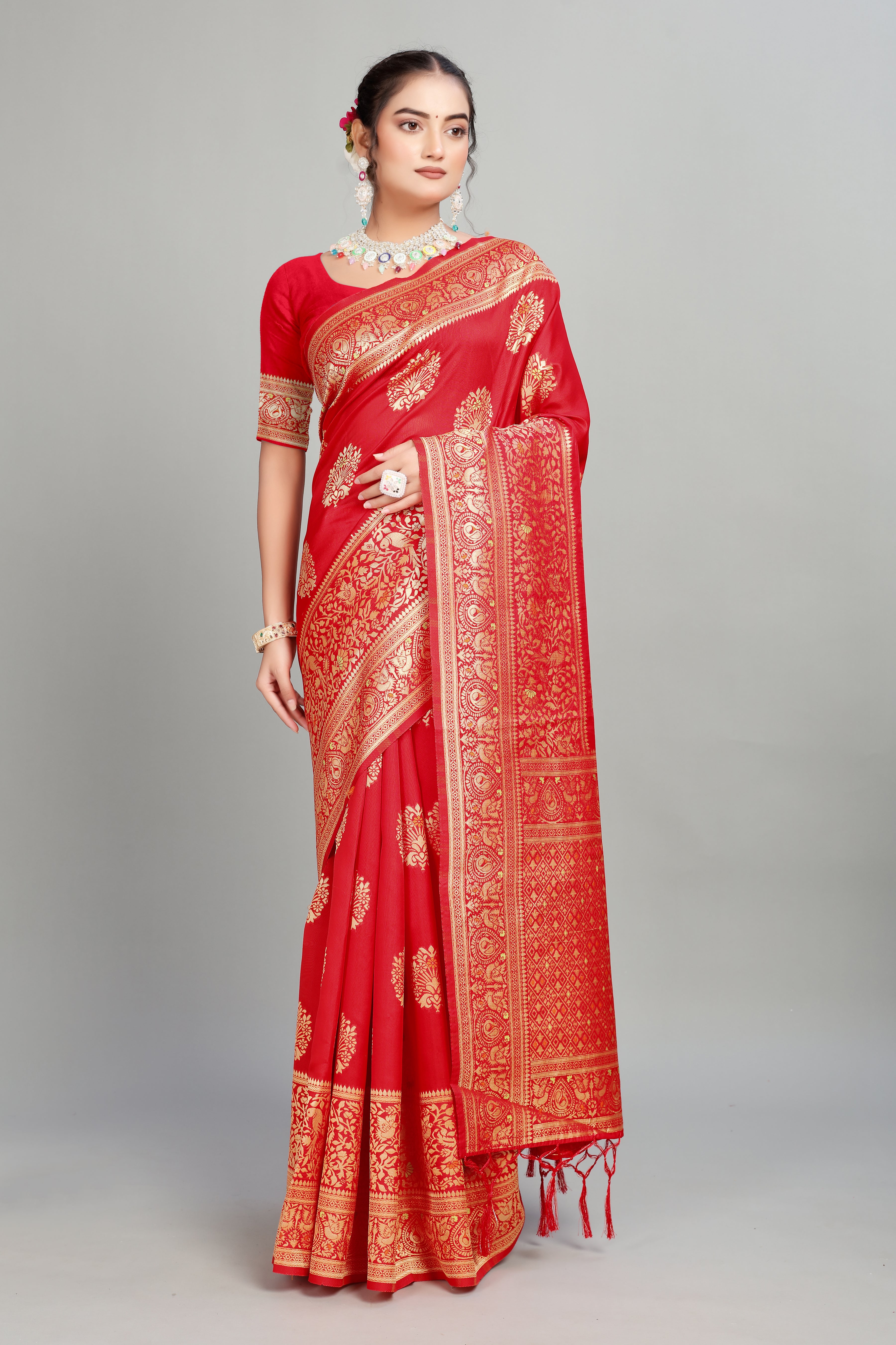 Red Woven Banarasi Silk Saree