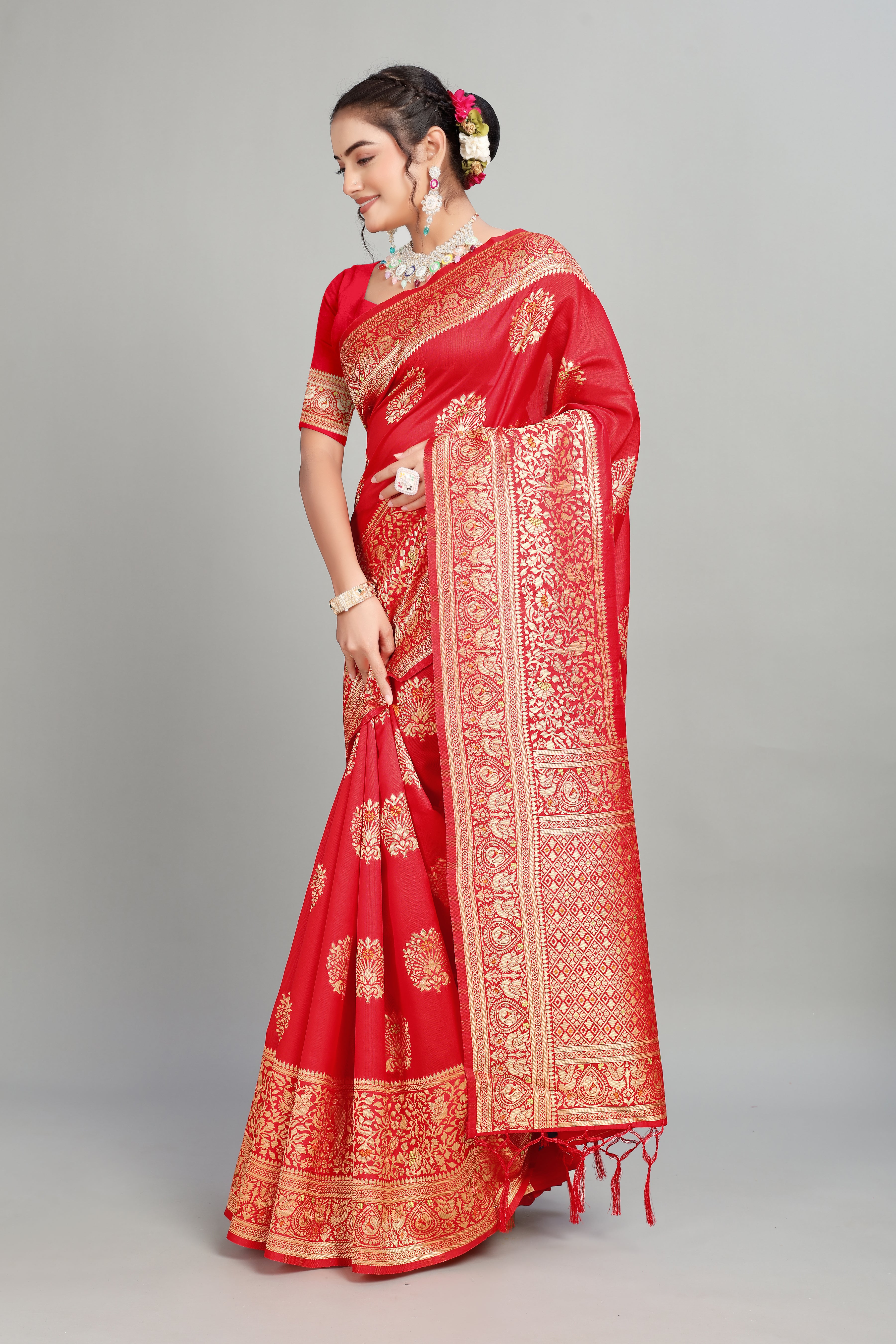 Red Woven Banarasi Silk Saree