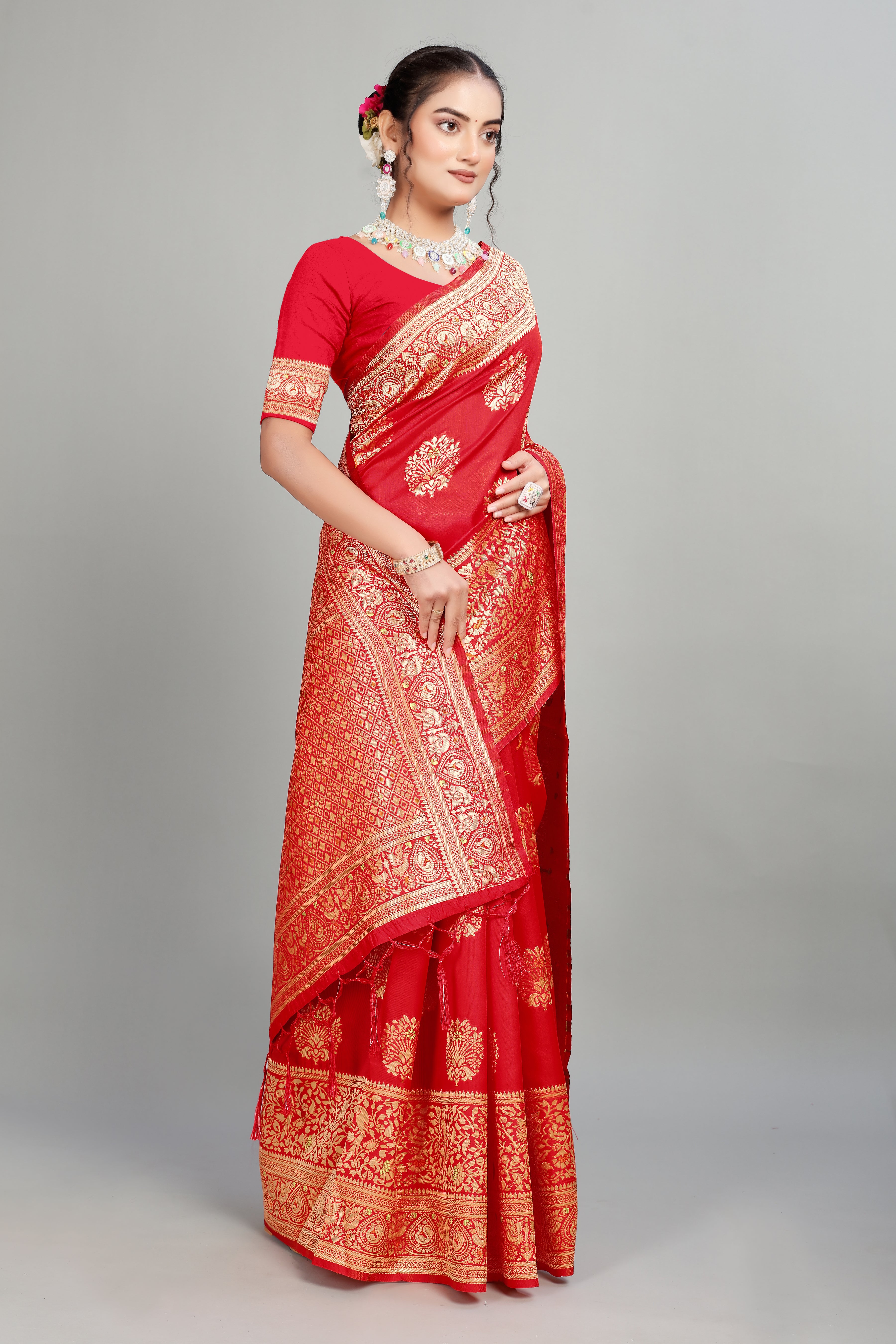 Red Woven Banarasi Silk Saree