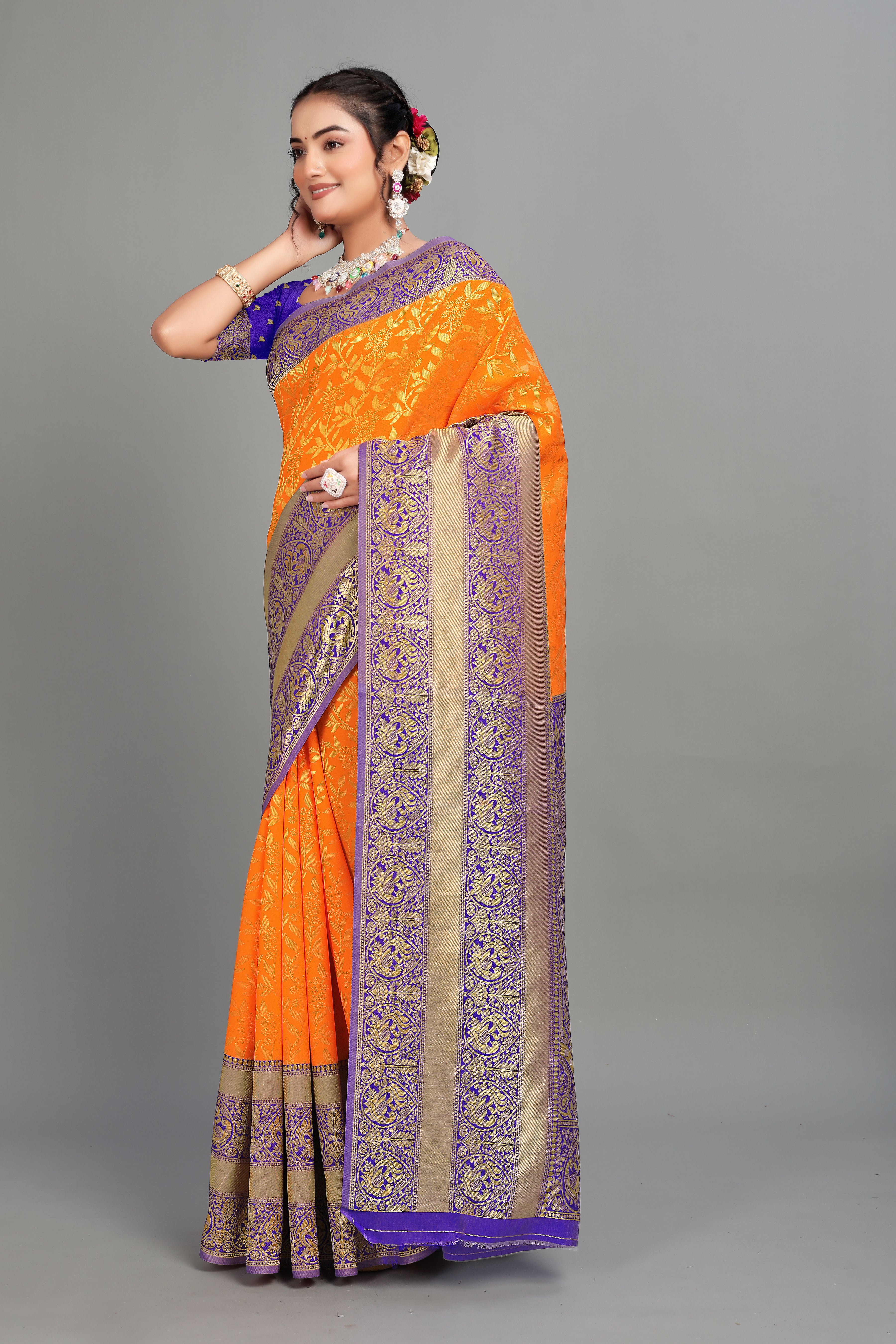 Orange Woven Banarasi Silk Saree