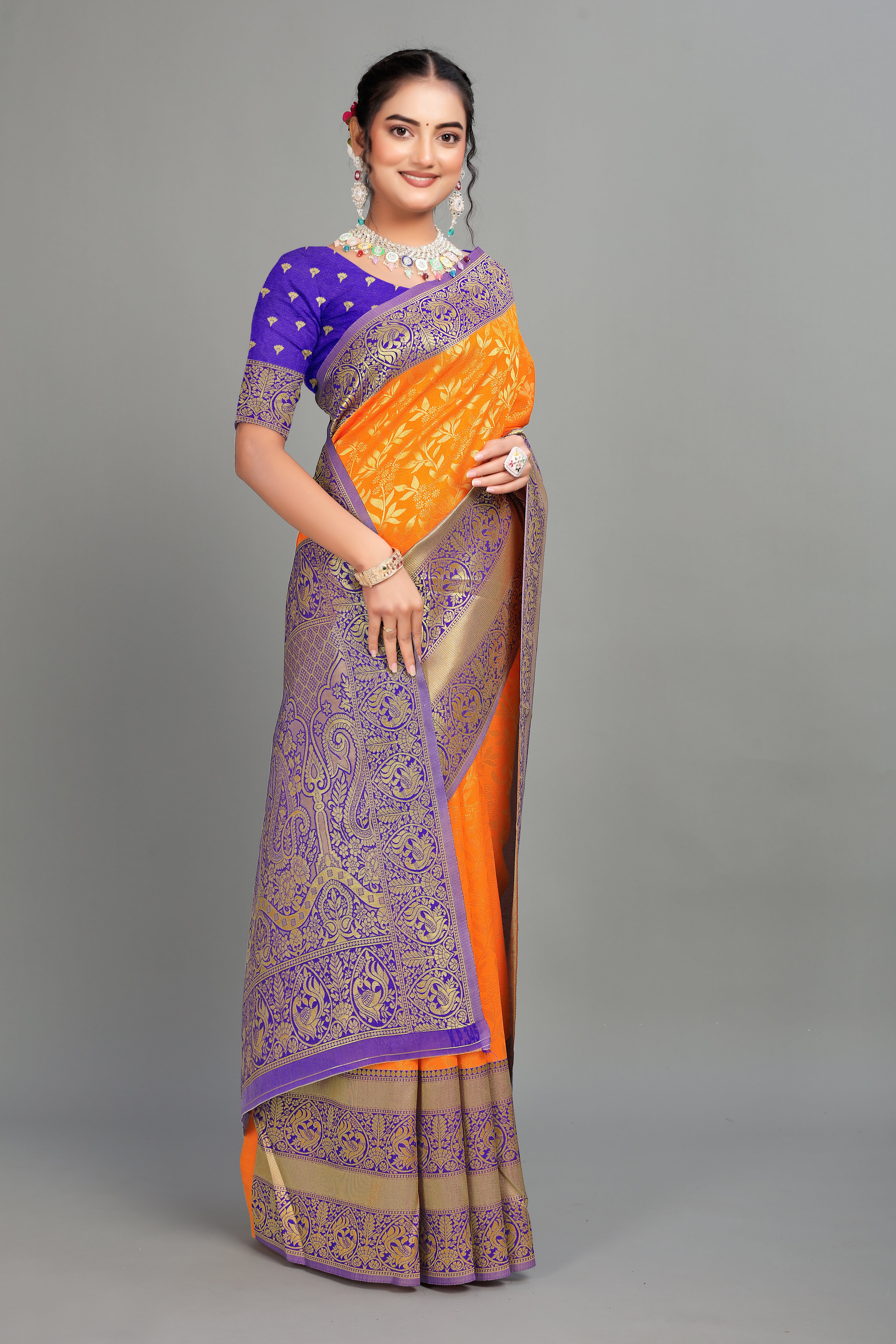 Orange Woven Banarasi Silk Saree