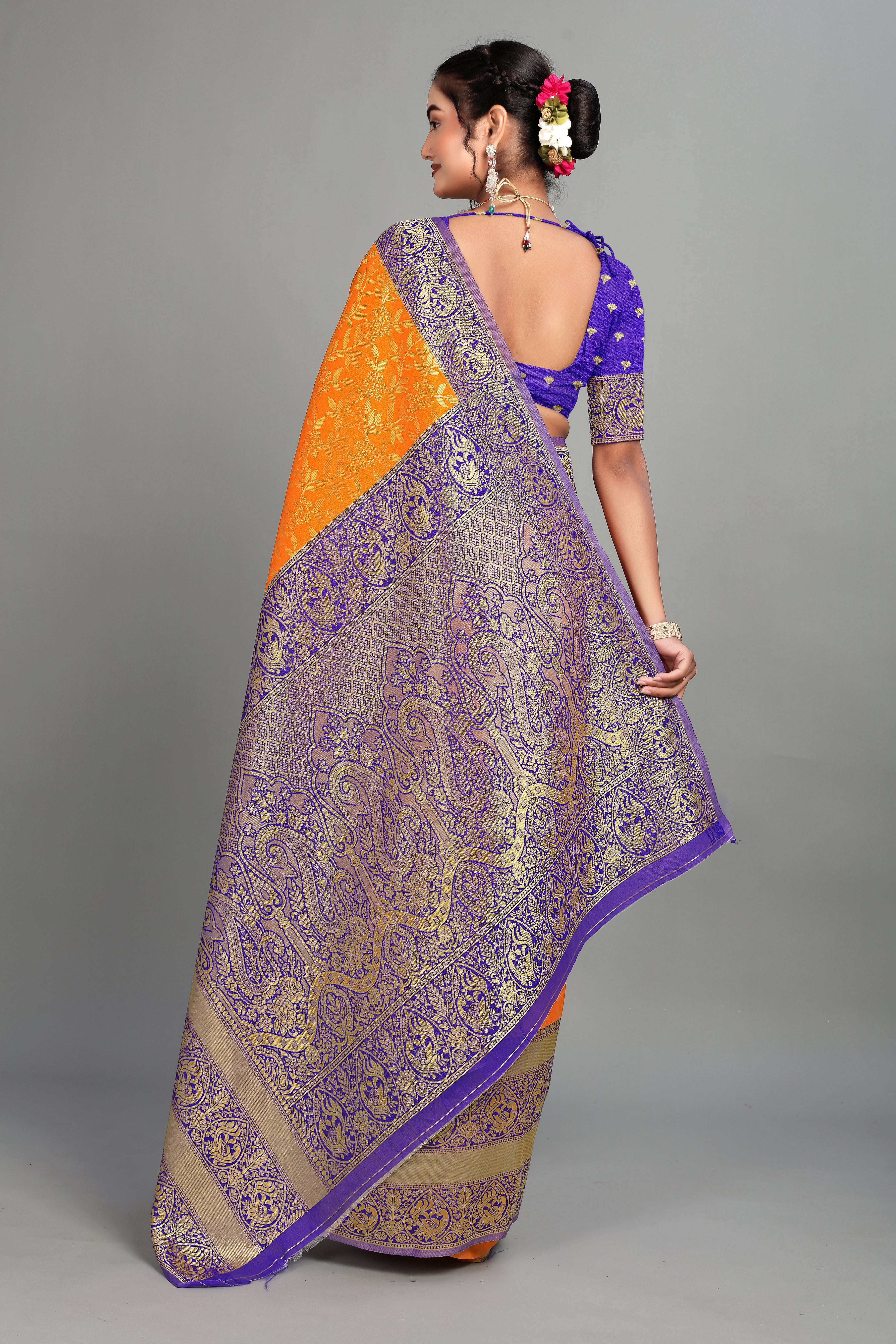 Orange Woven Banarasi Silk Saree