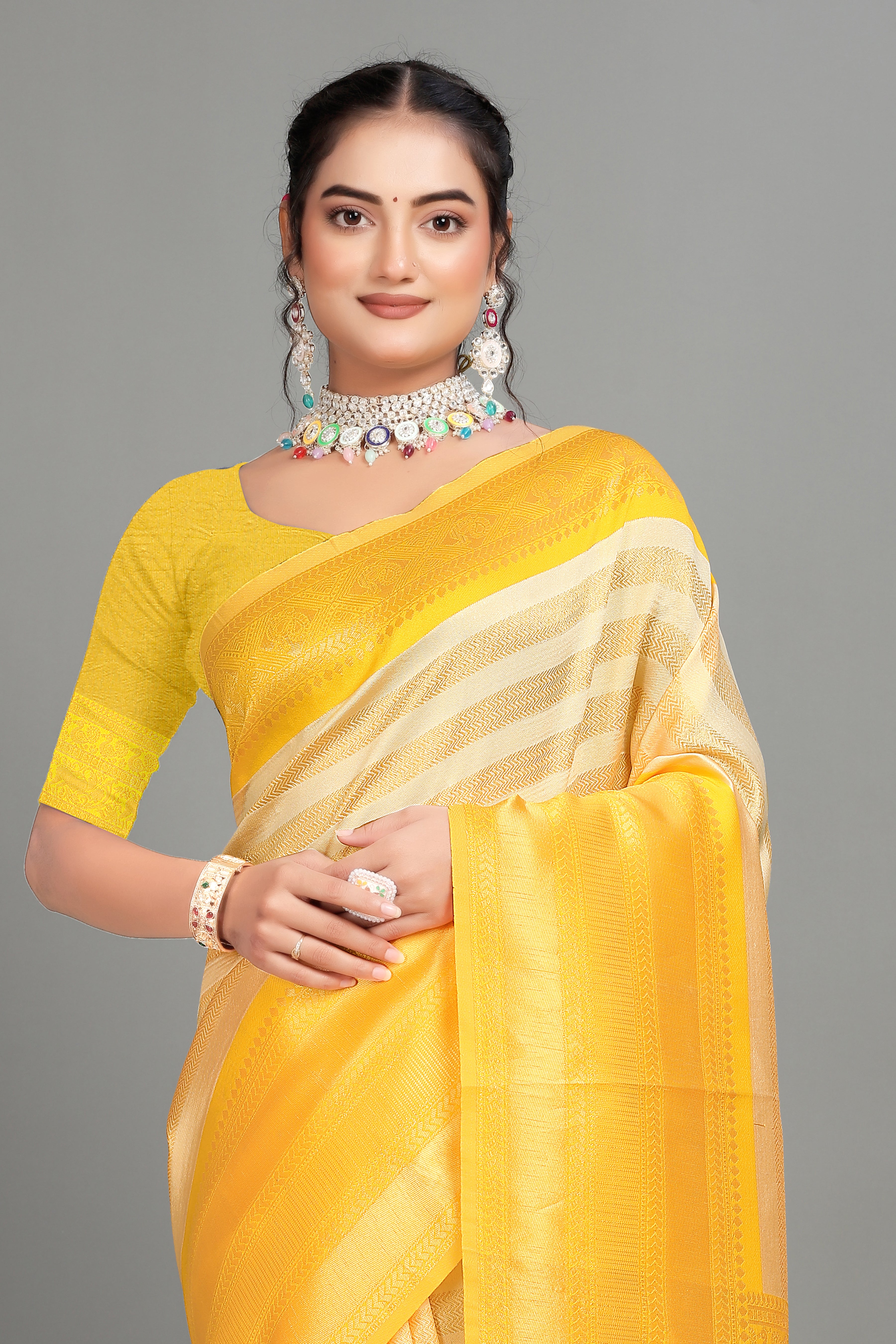 Cream Woven Silk Saree