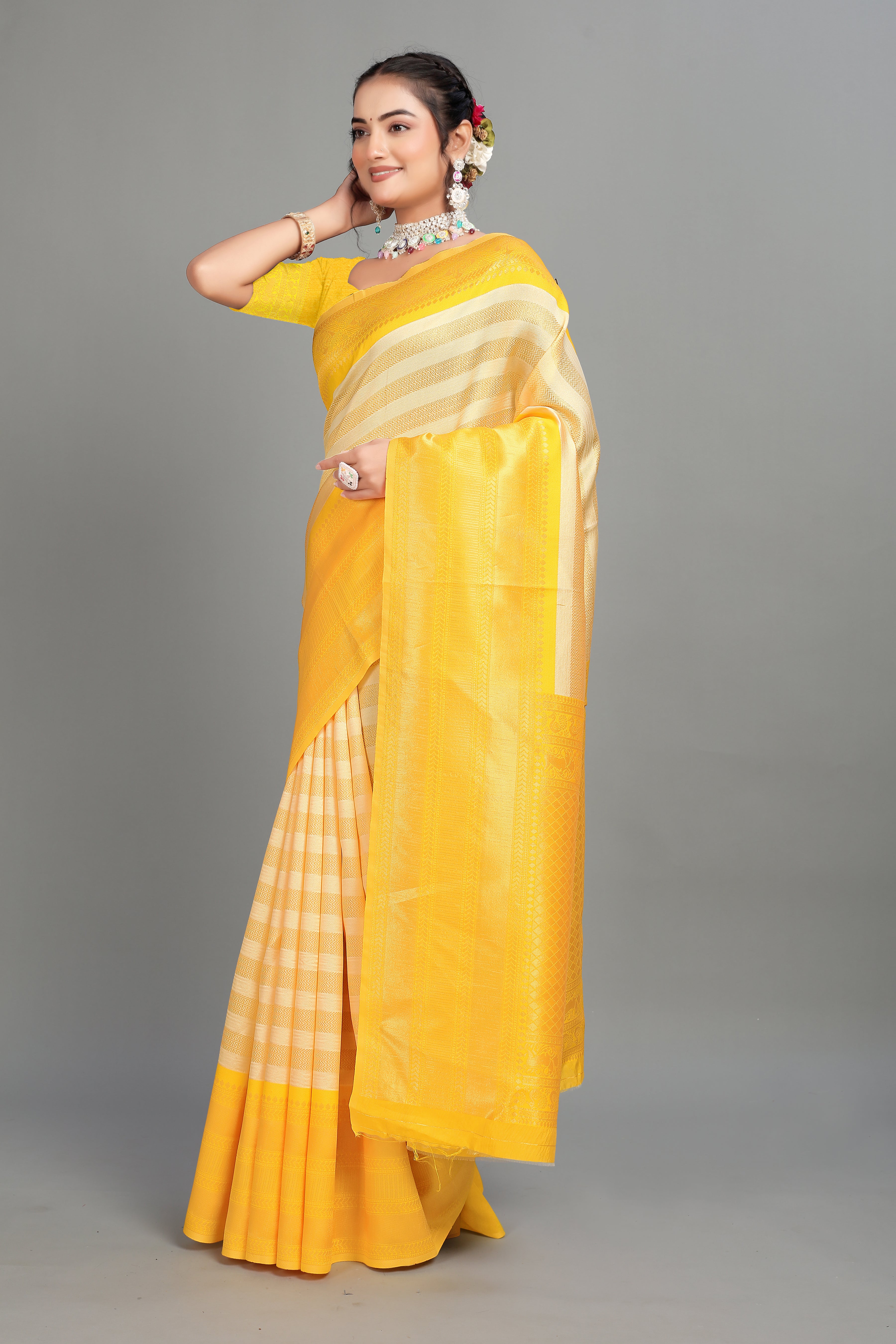Cream Woven Silk Saree
