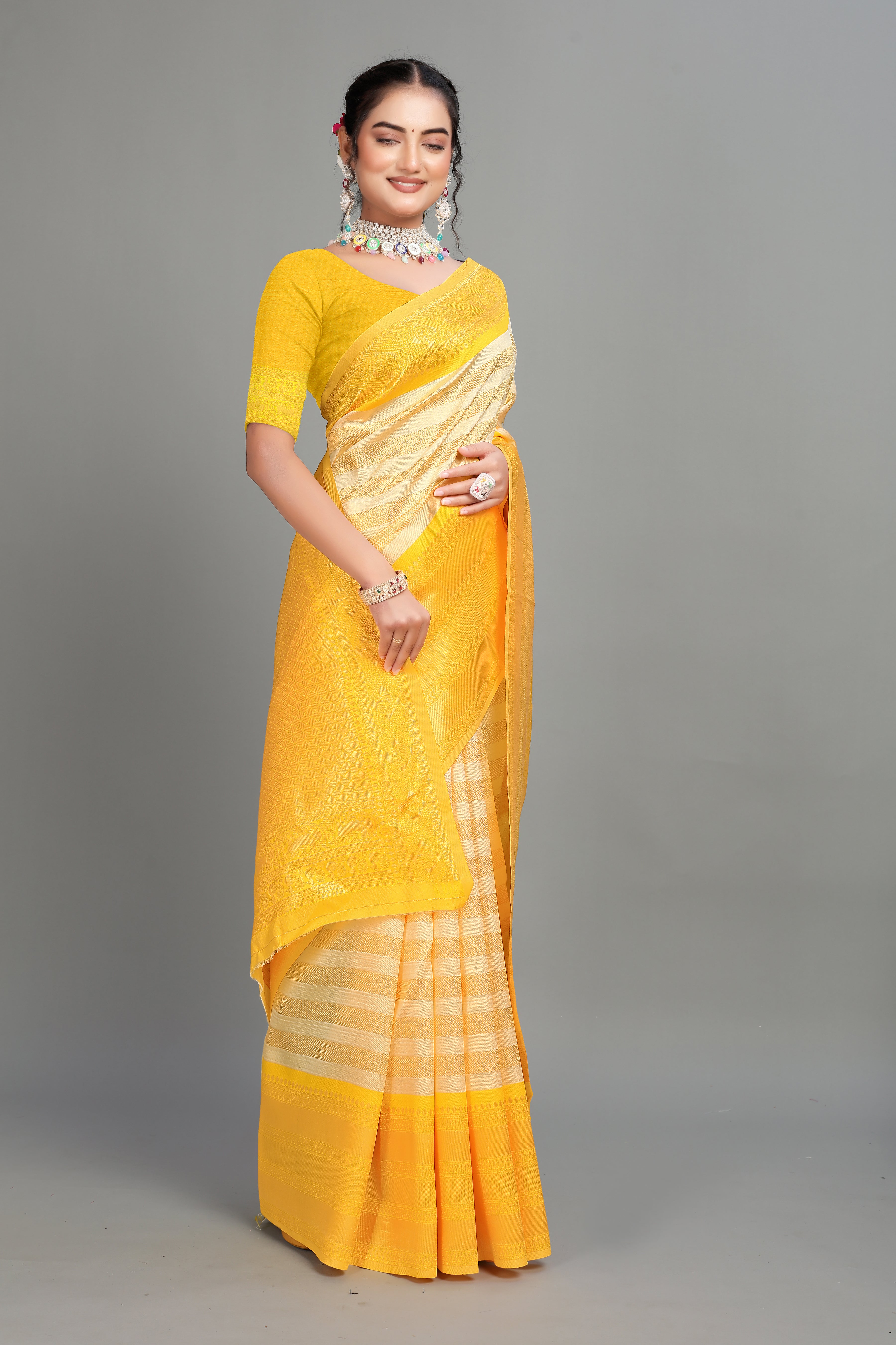 Cream Woven Silk Saree