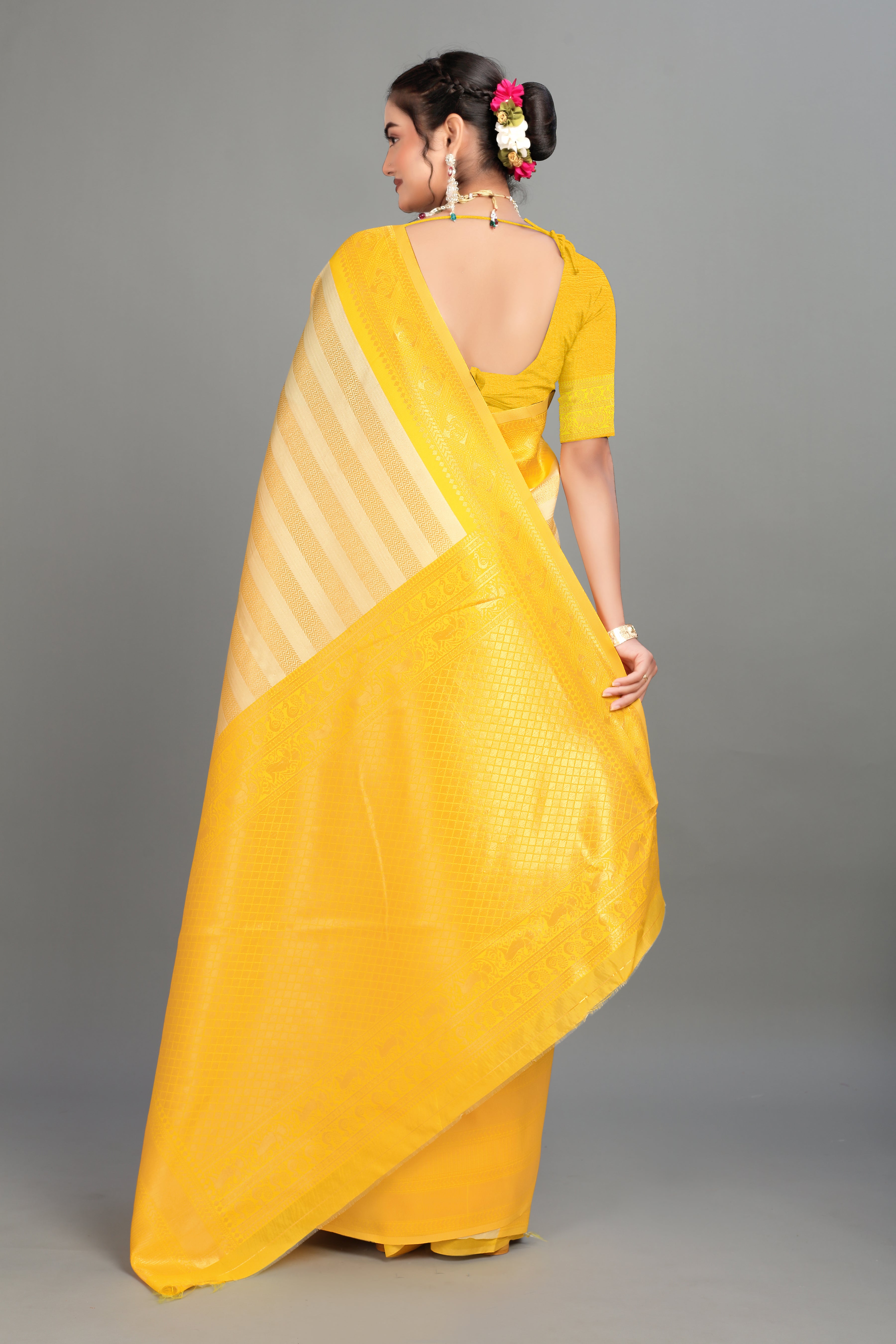 Cream Woven Silk Saree