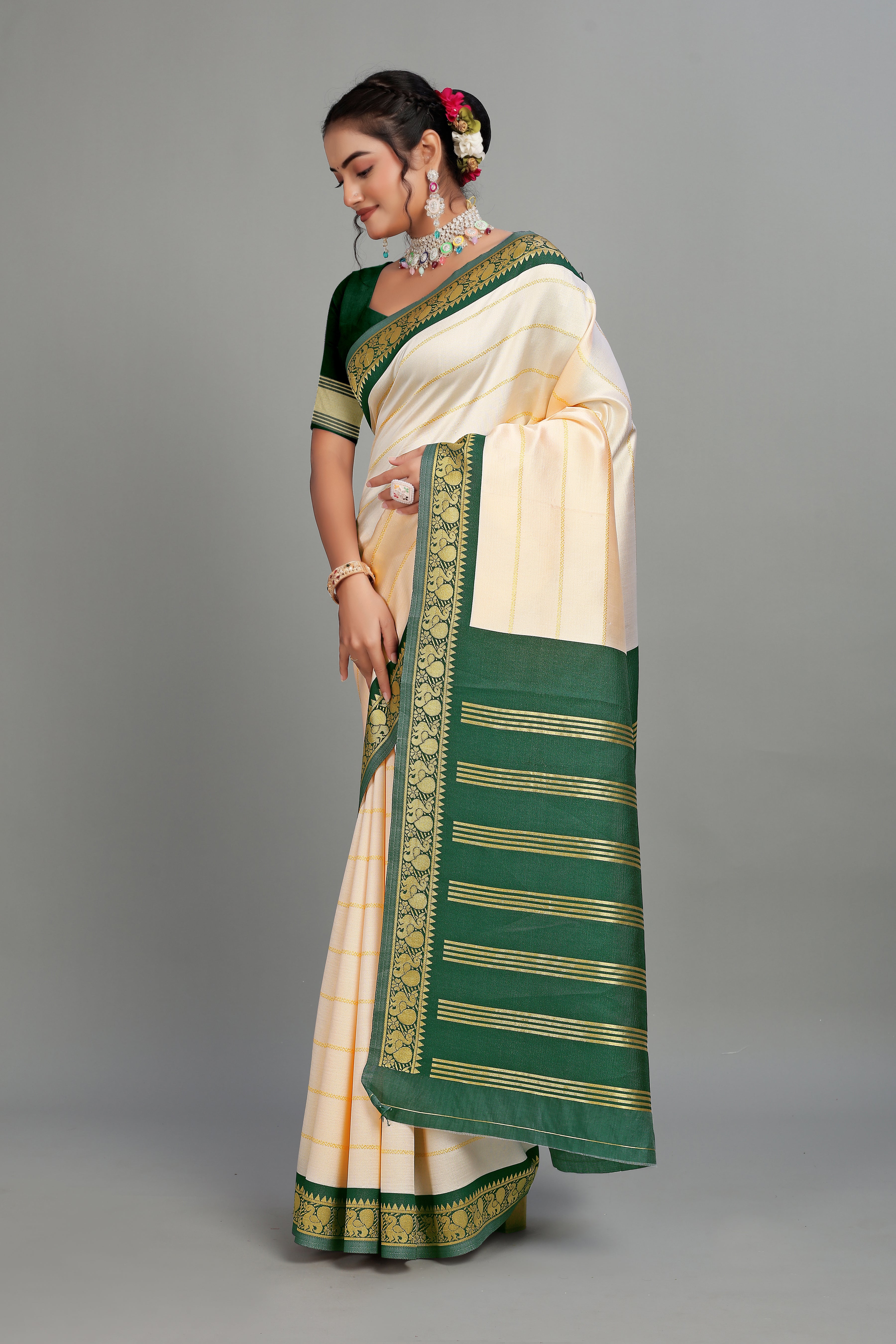Cream Soft Silk Saree