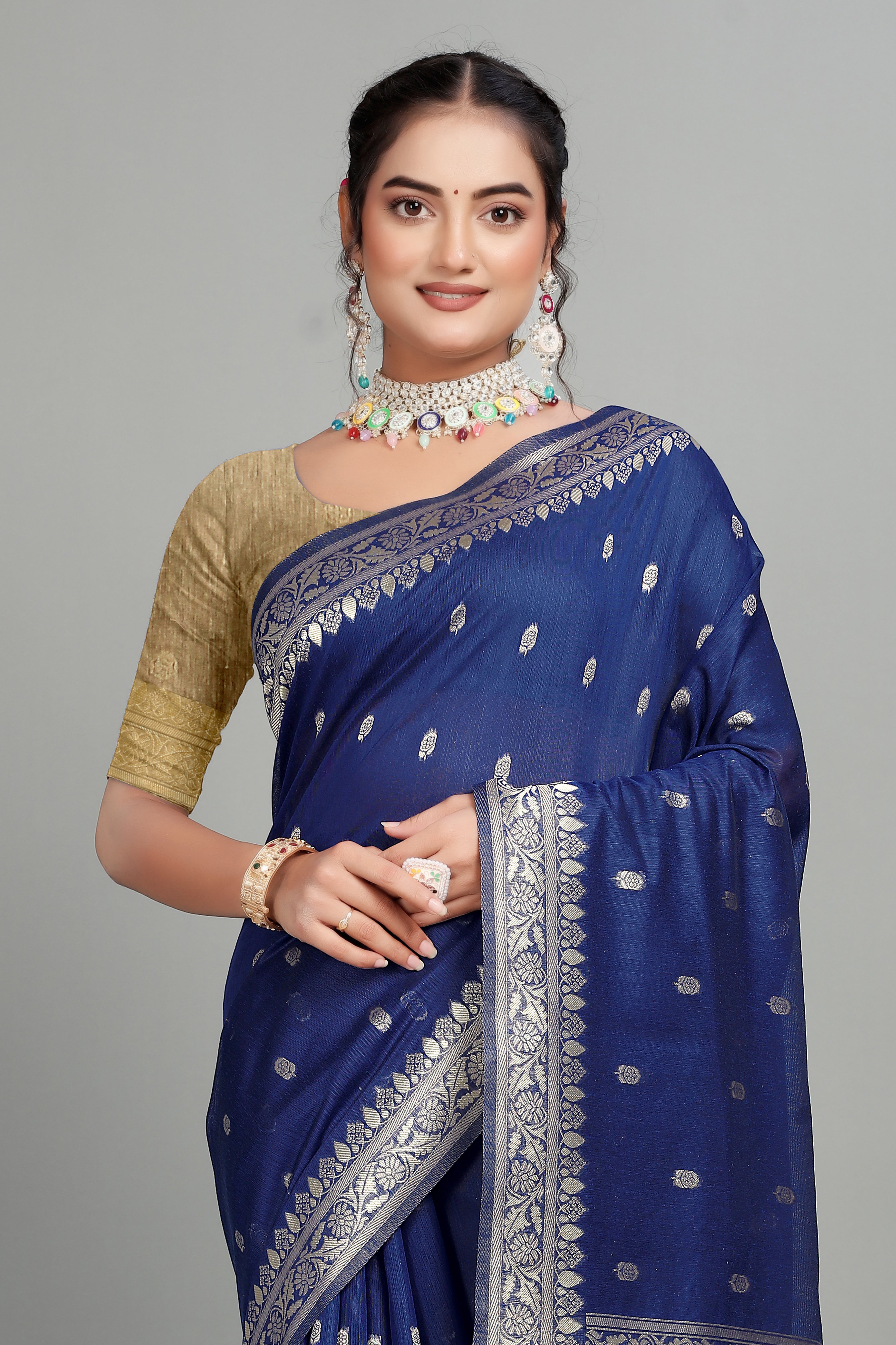 Blue Soft Lilan Slab Butti Print Casual Wear Saree