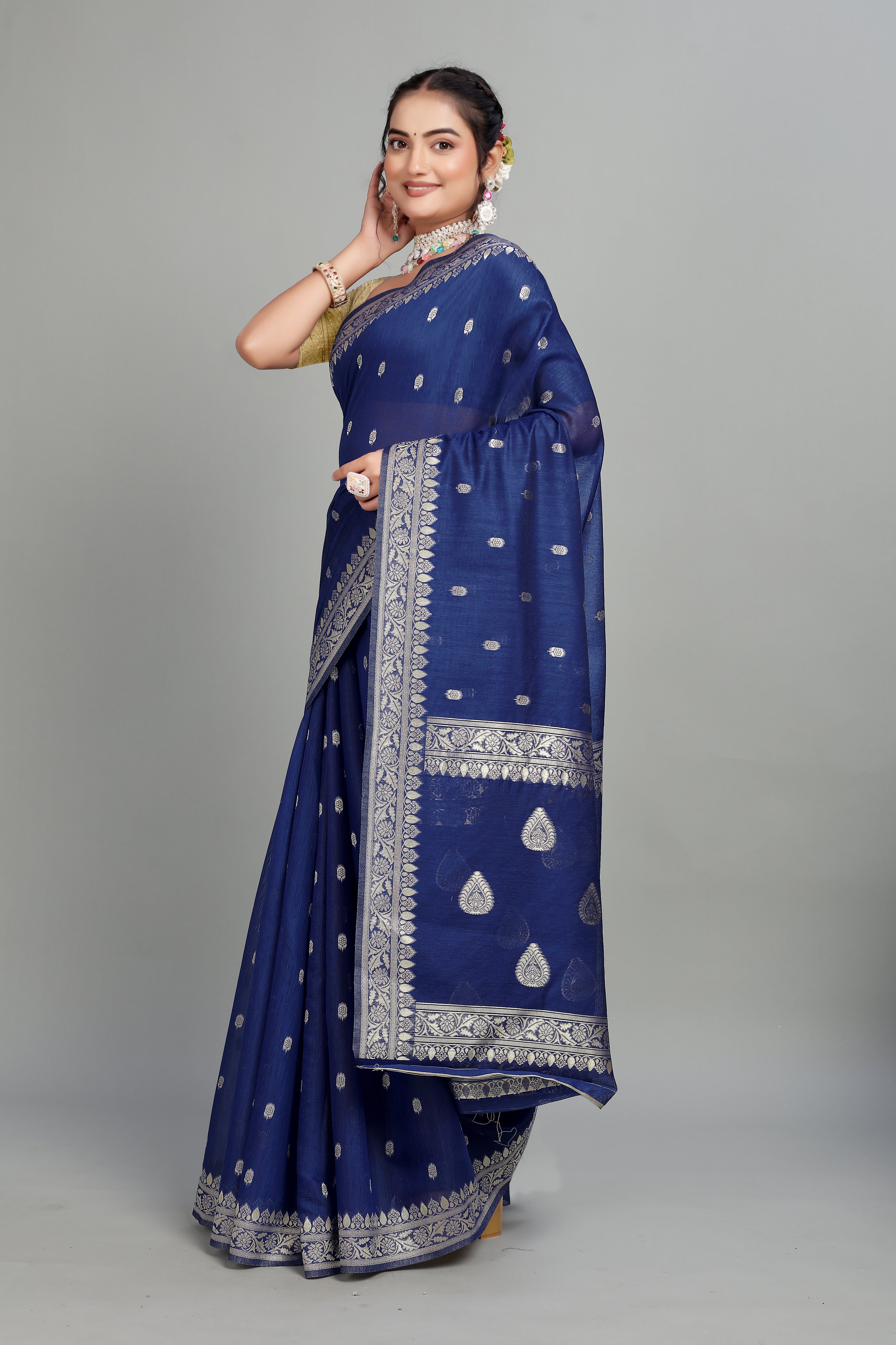Blue Soft Lilan Slab Butti Print Casual Wear Saree