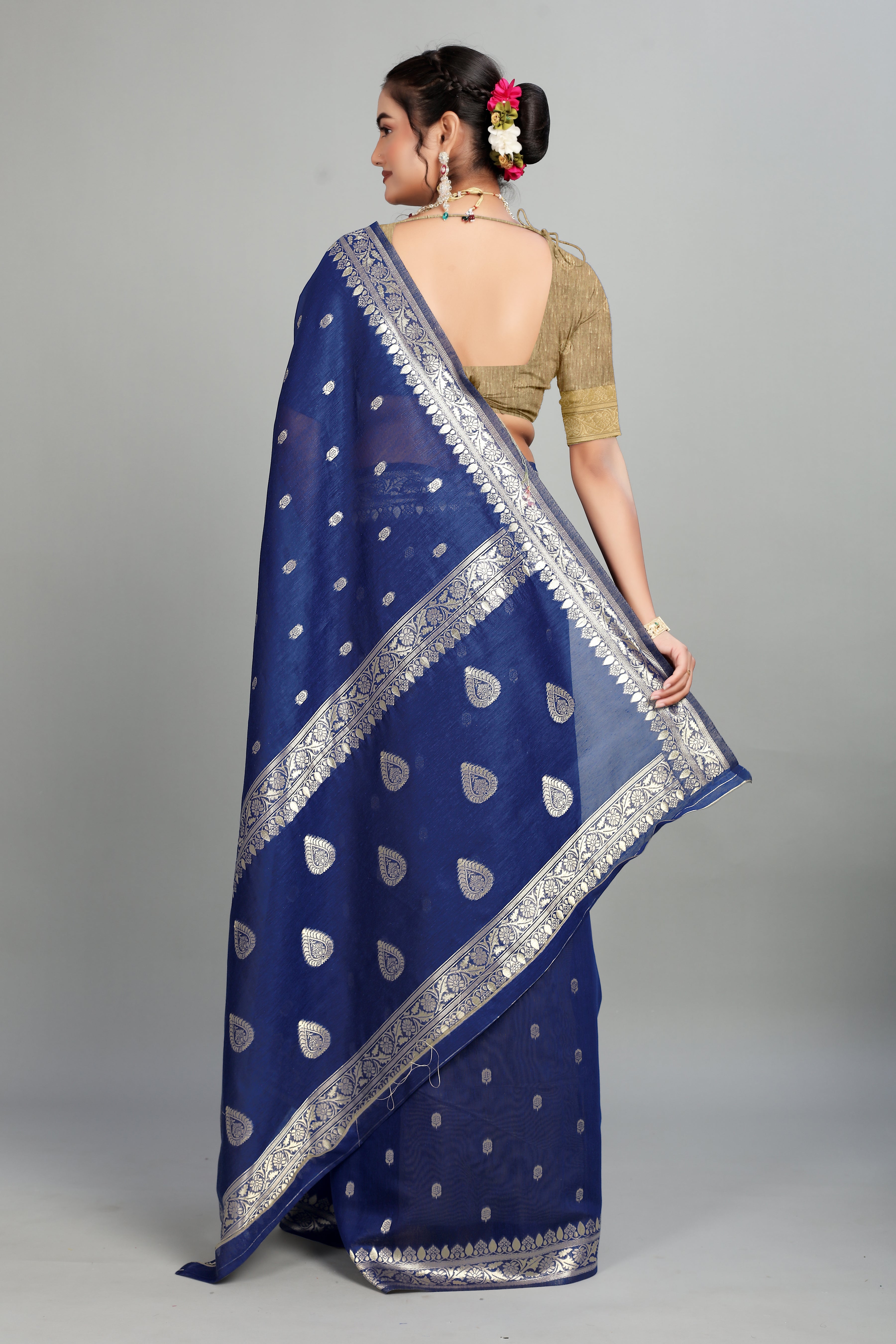 Blue Soft Lilan Slab Butti Print Casual Wear Saree