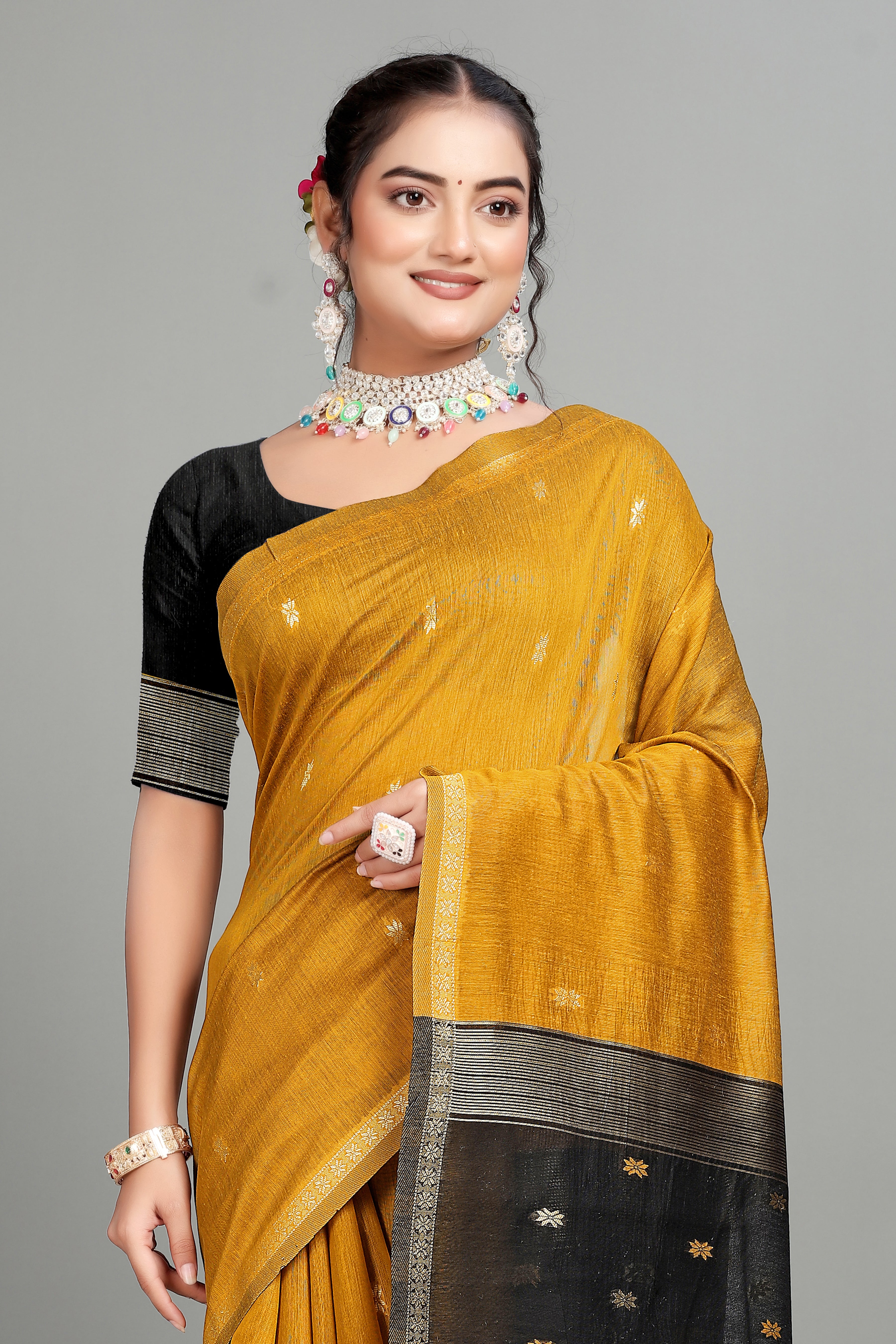 Yellow Toned Weaving Cotton Silk Saree