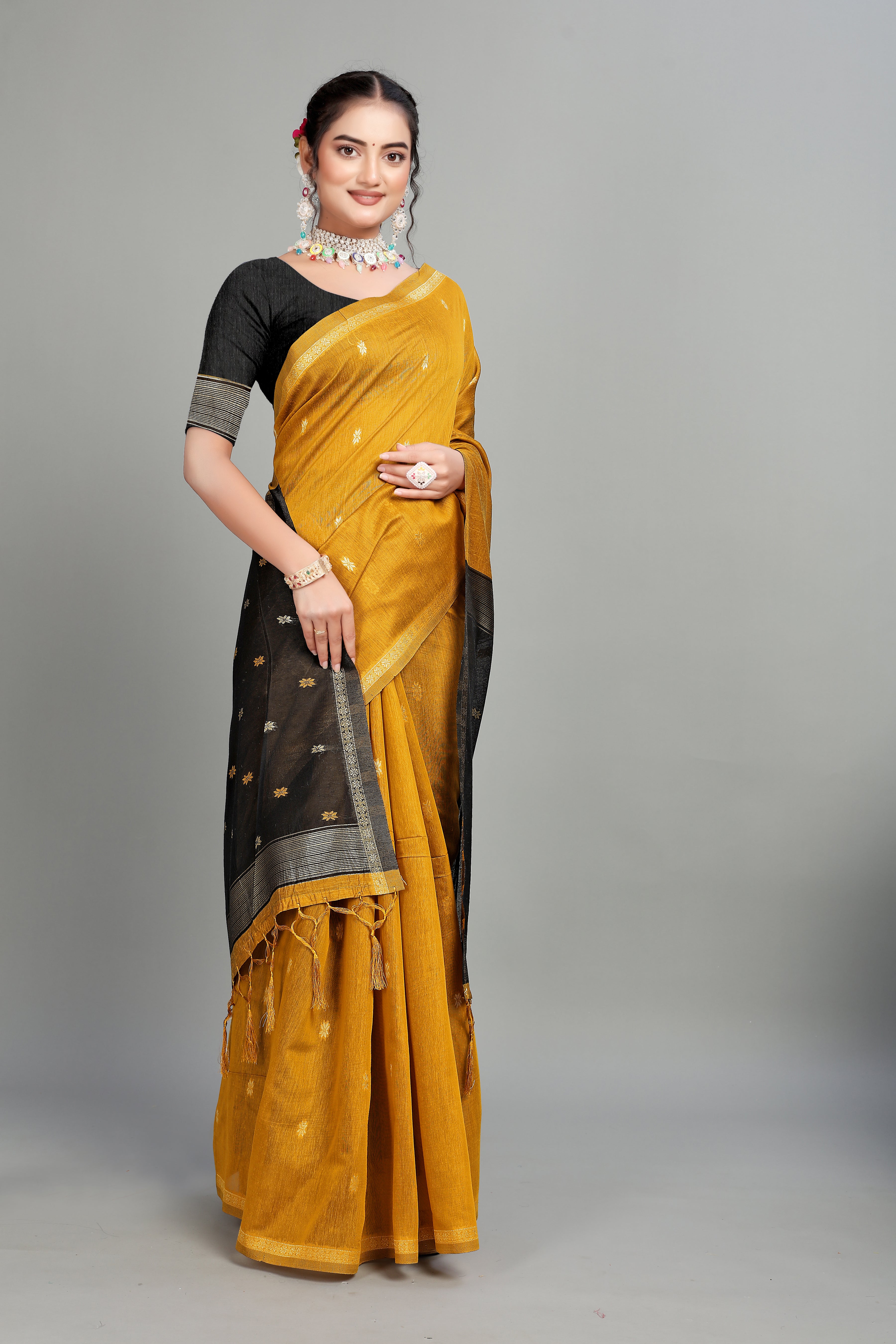 Yellow Toned Weaving Cotton Silk Saree