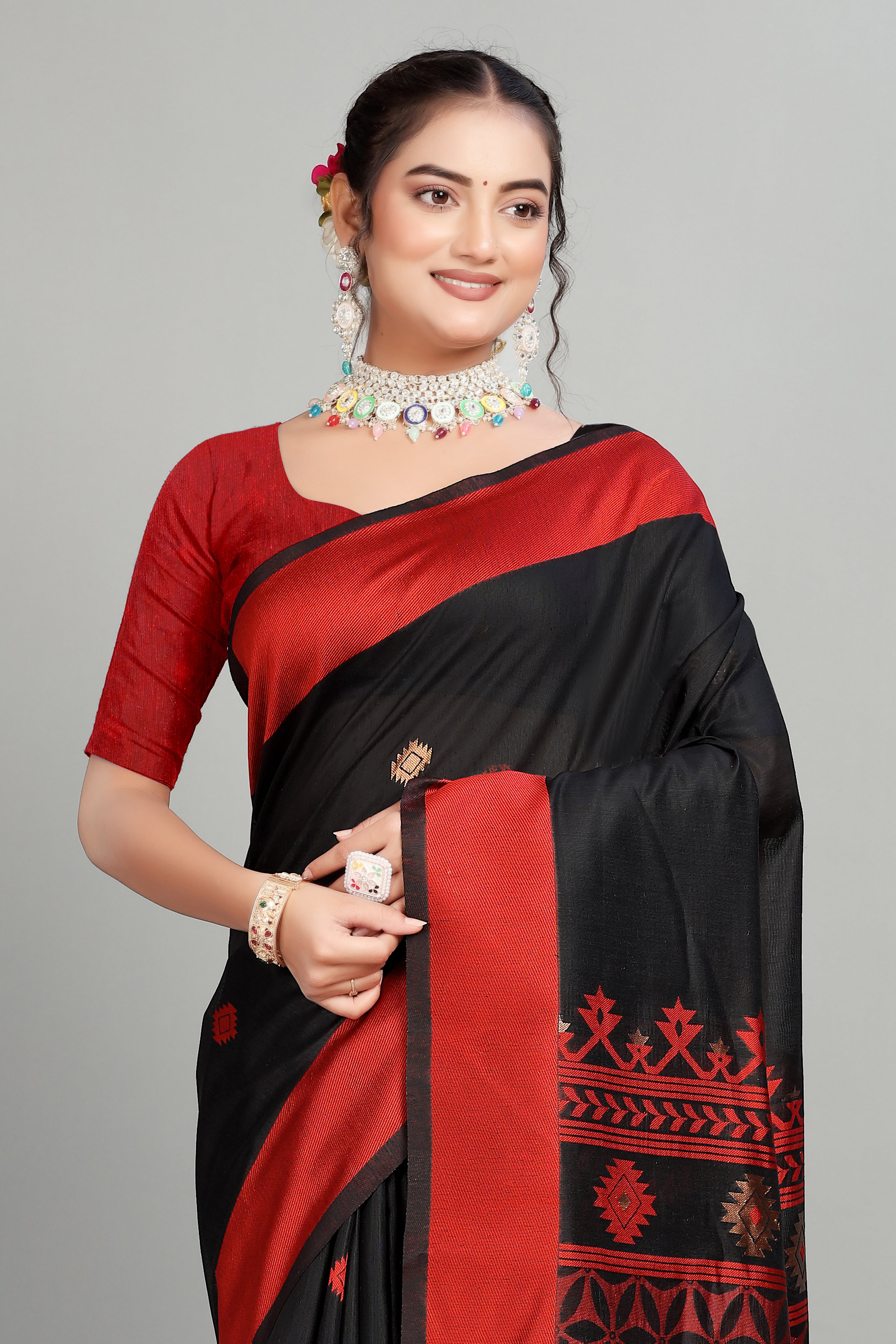 Black Woven Cotton Silk Saree