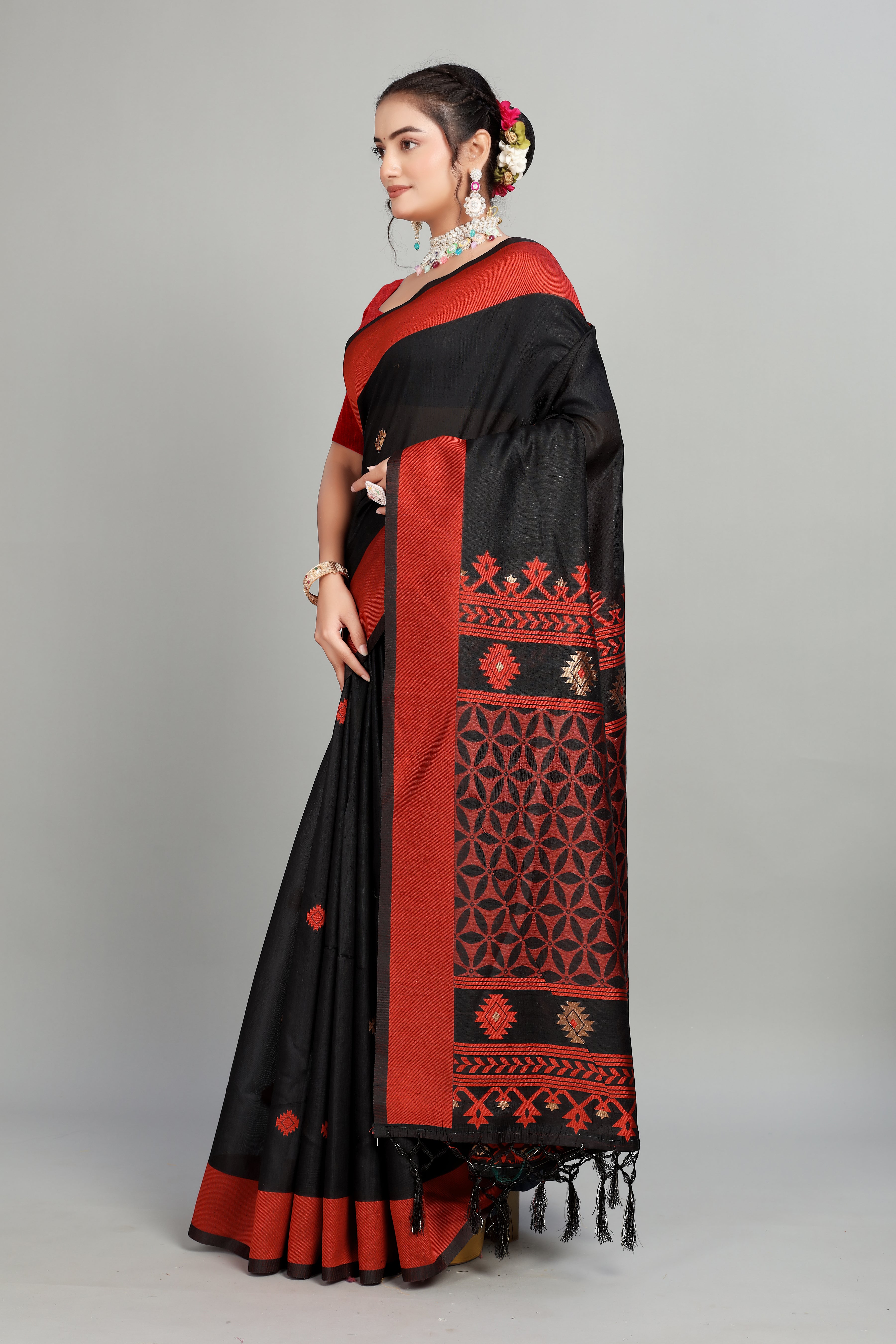 Black Woven Cotton Silk Saree