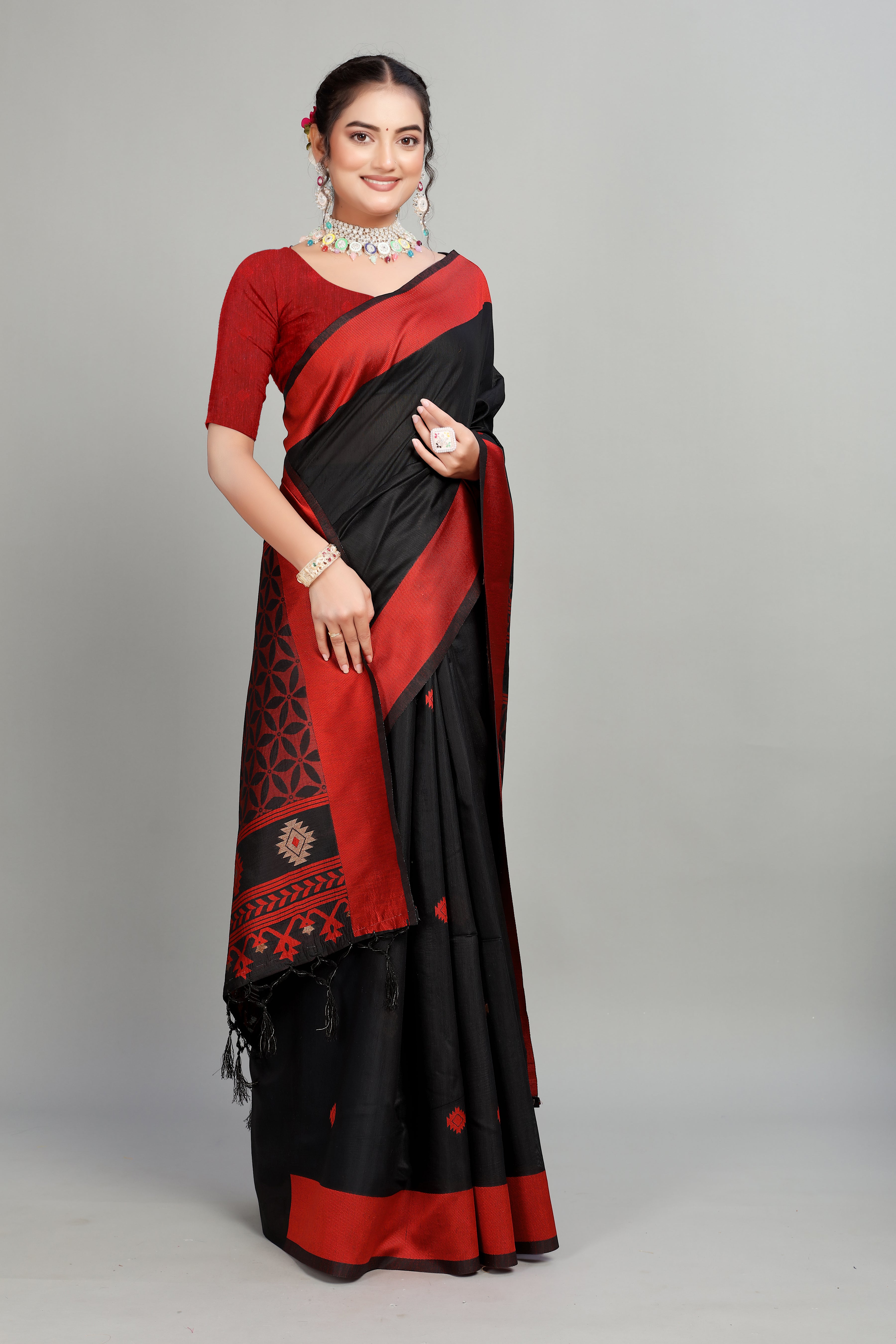 Black Woven Cotton Silk Saree