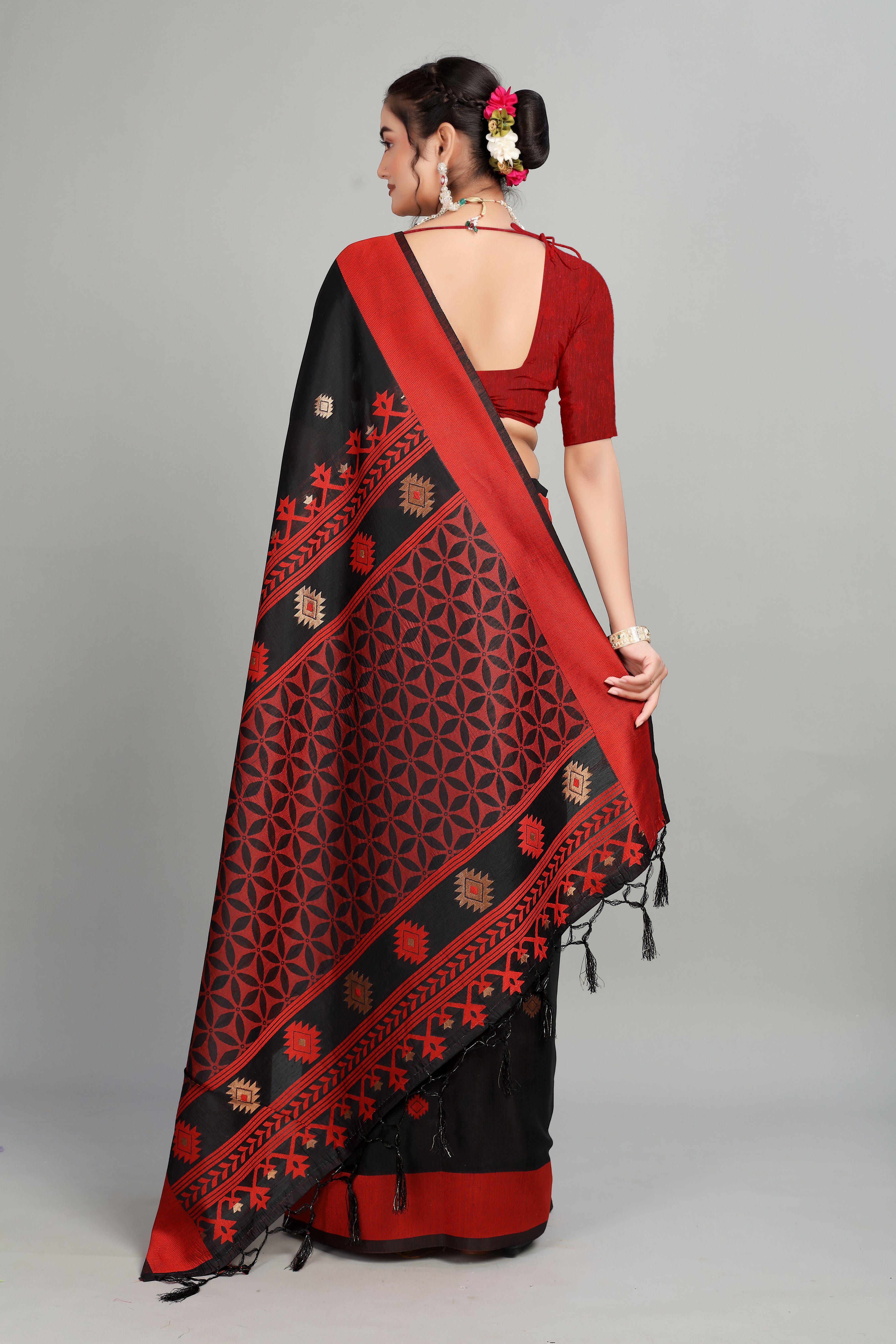 Black Woven Cotton Silk Saree