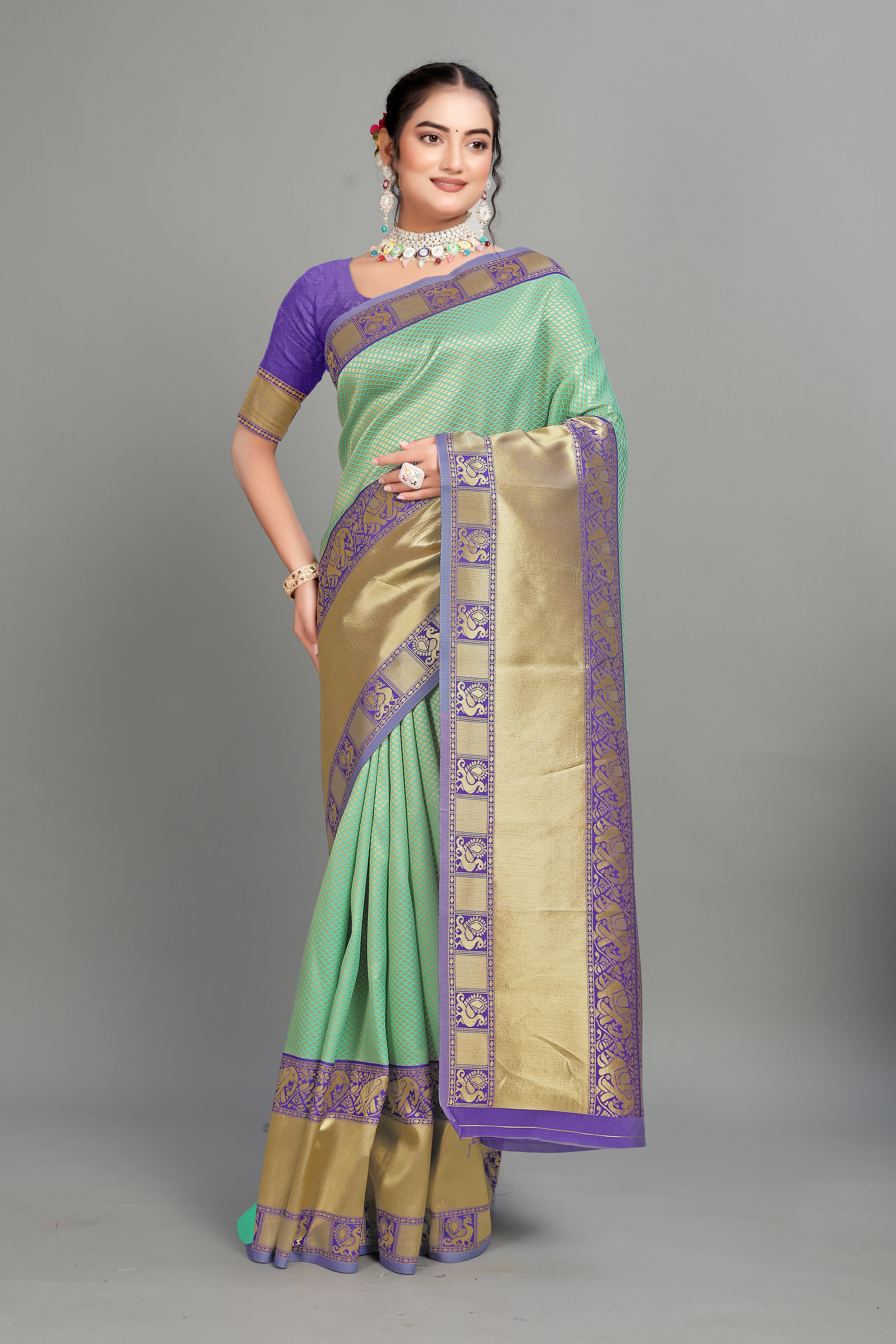 Sea Blue Woven Silk Saree