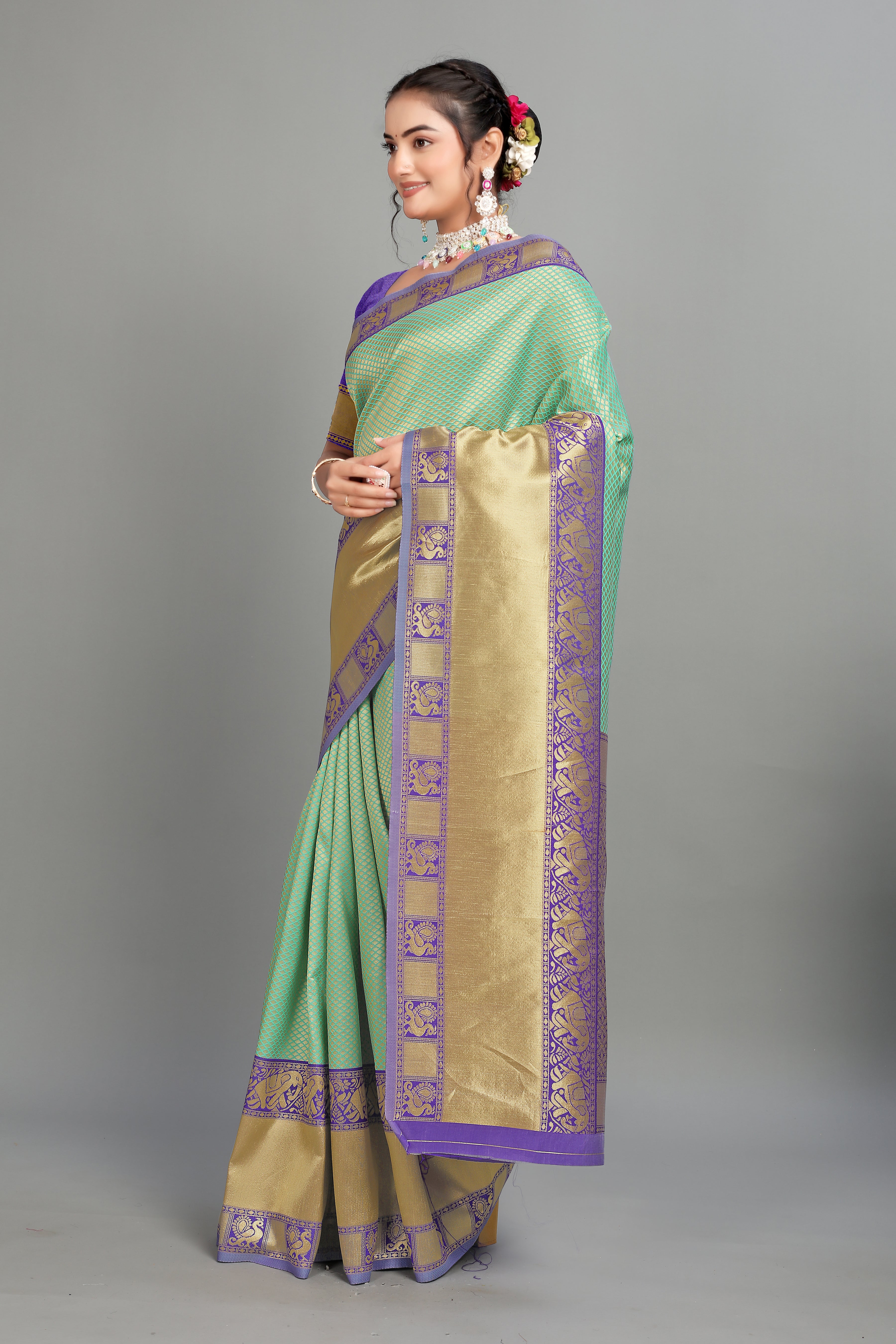 Sea Blue Woven Silk Saree