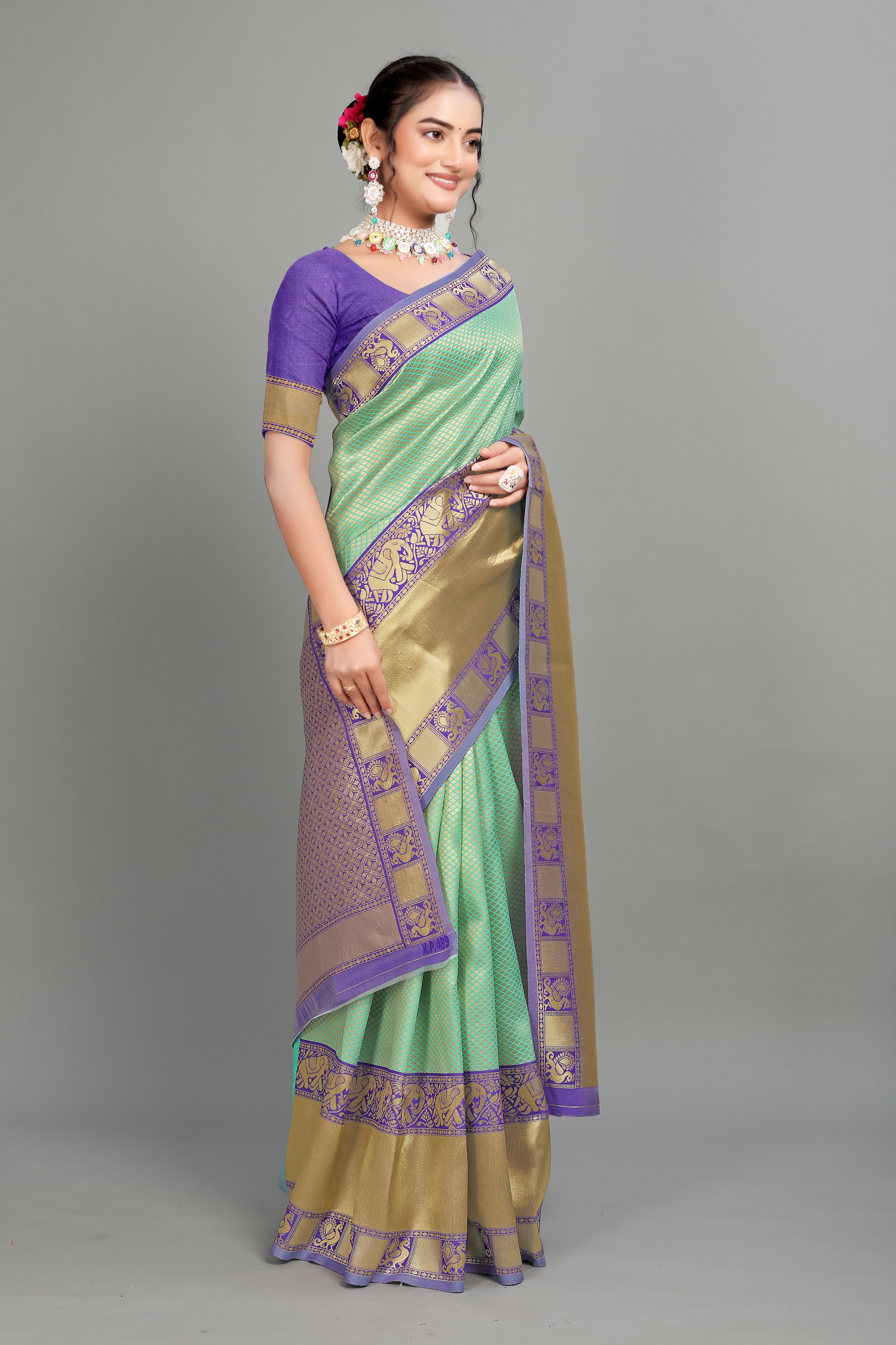 Sea Blue Woven Silk Saree
