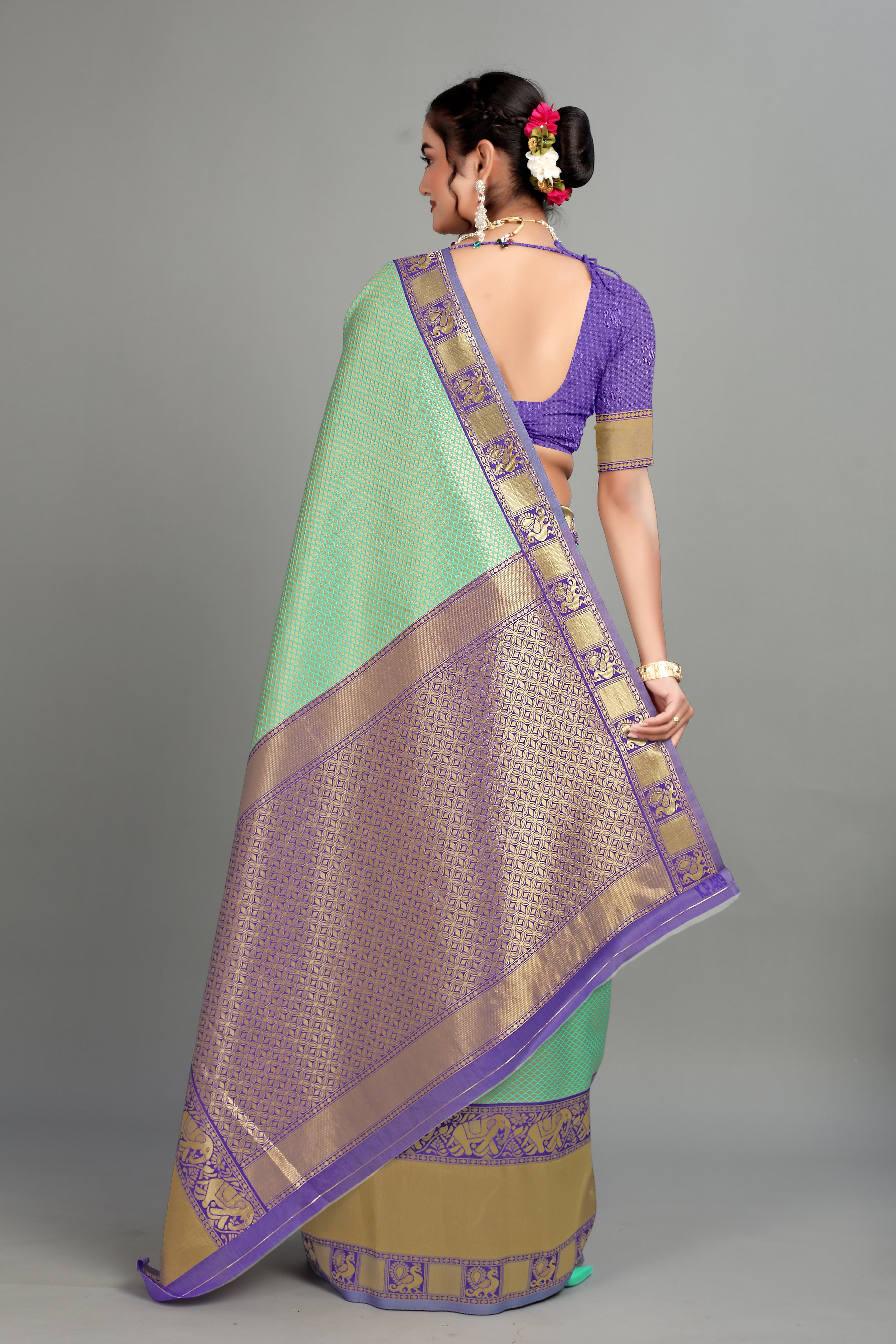 Sea Blue Woven Silk Saree
