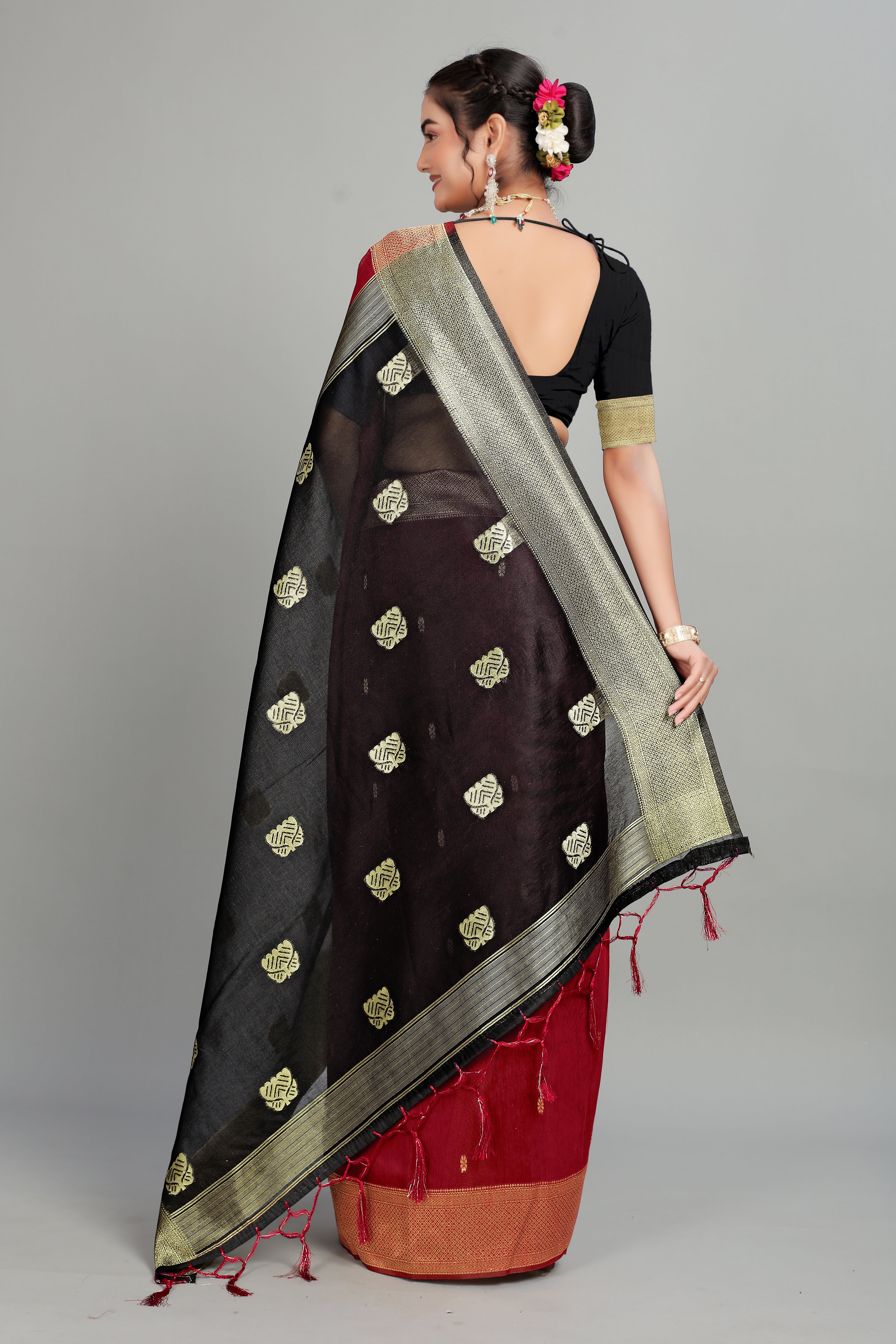 Red Toned Weaving Cotton Silk Saree