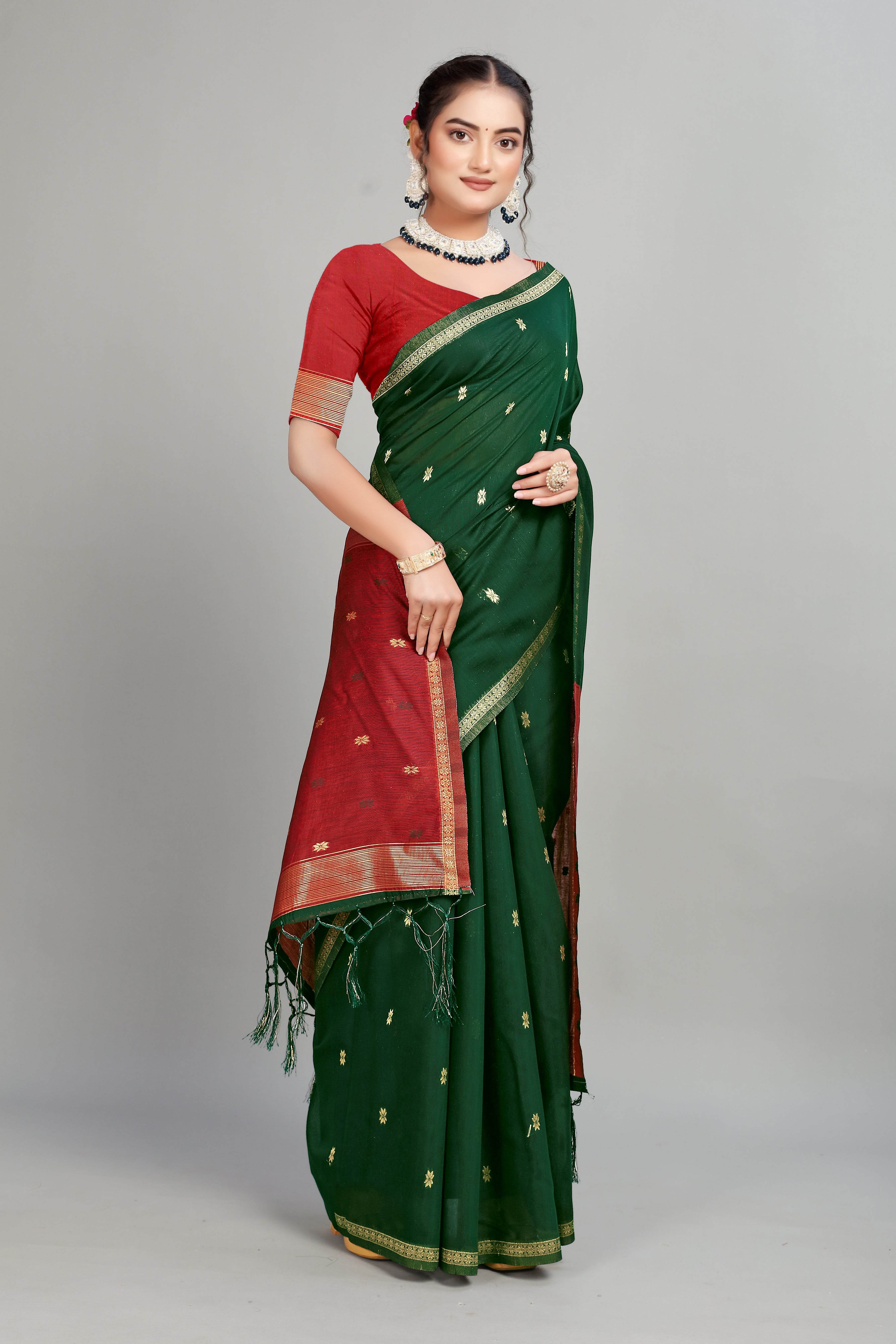 Green Toned Weaving Cotton Silk Saree