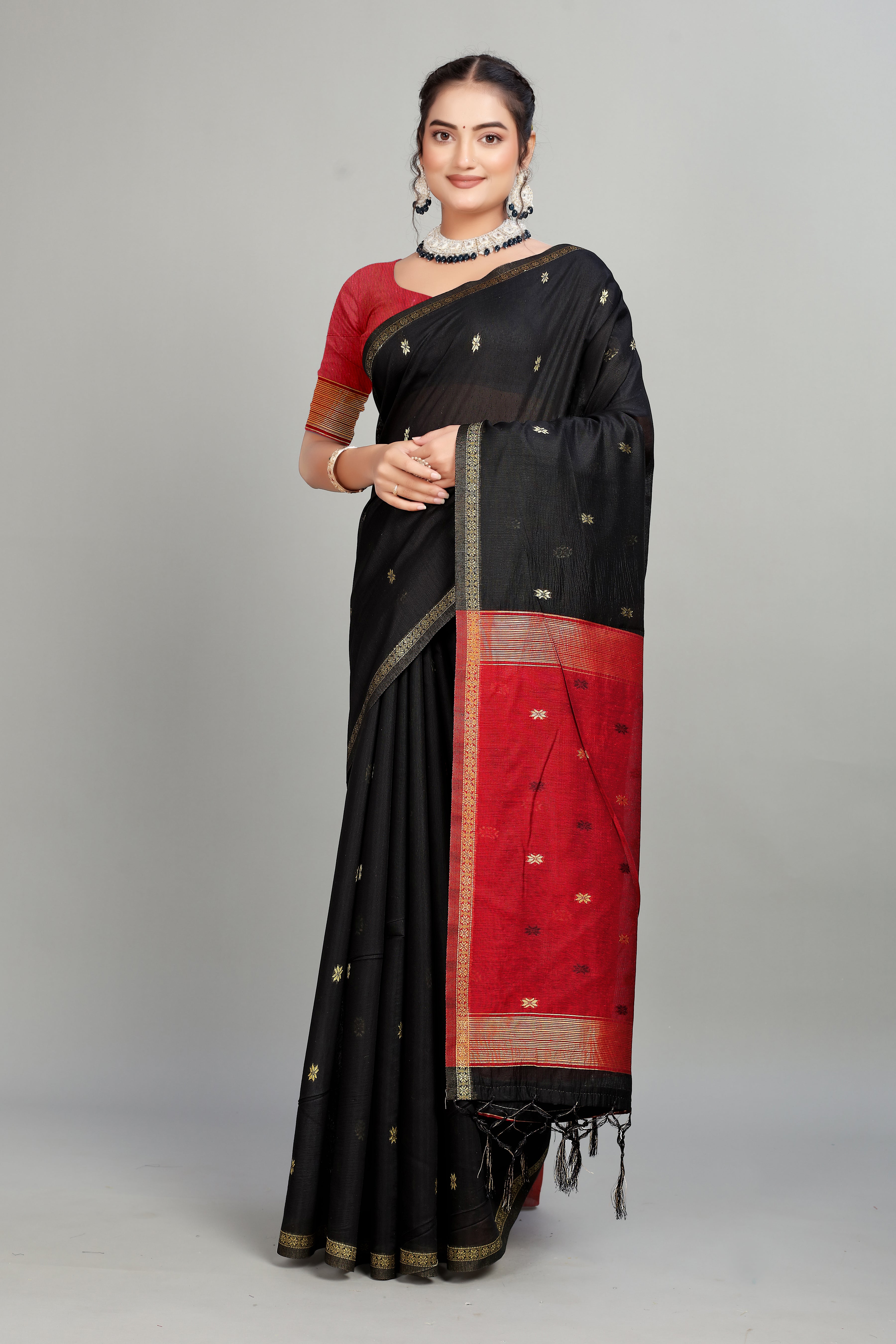 Black Toned Weaving Cotton Silk Saree