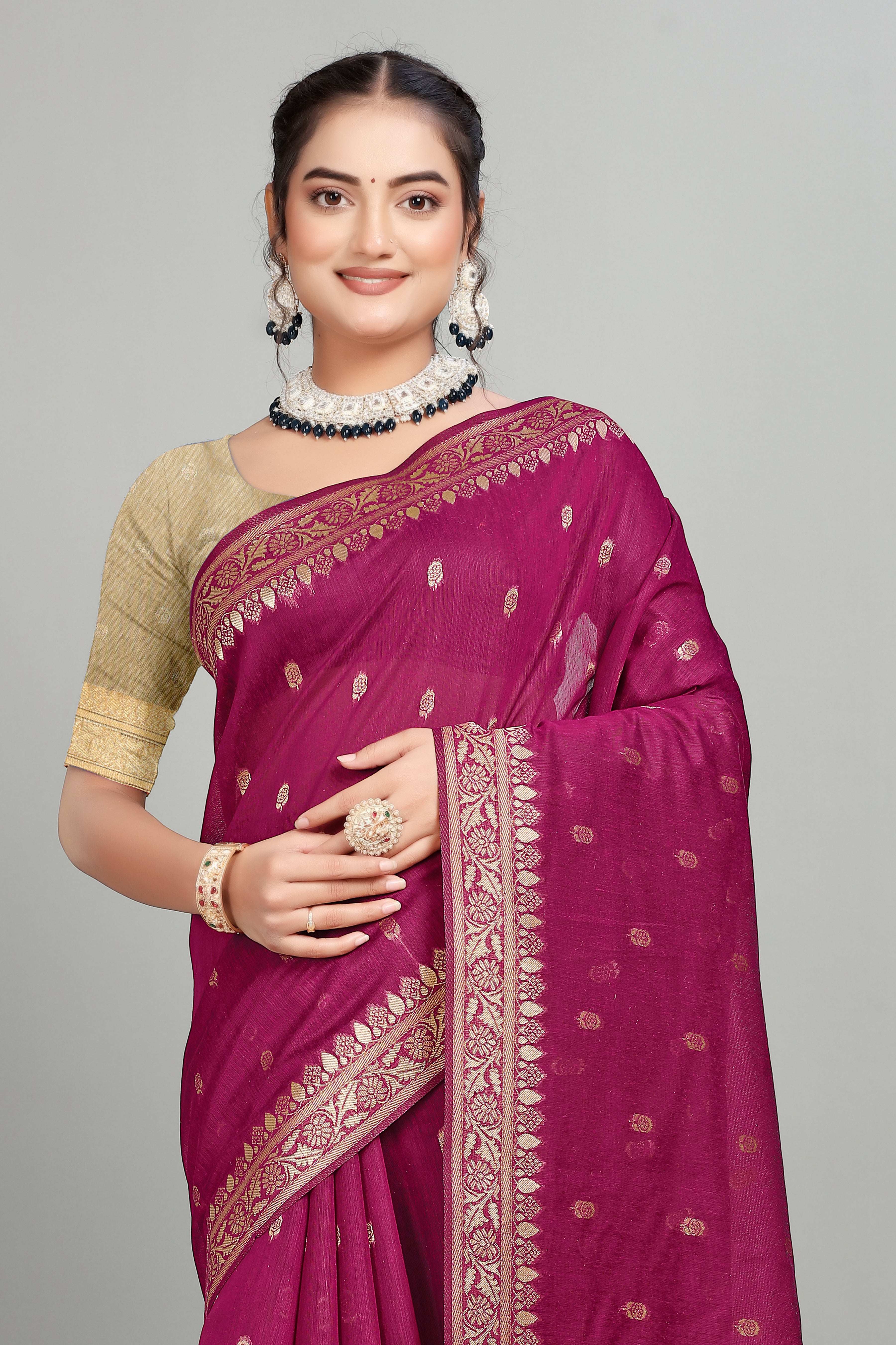 Wine Soft Lilan Slab Butti Print Casual Wear Saree