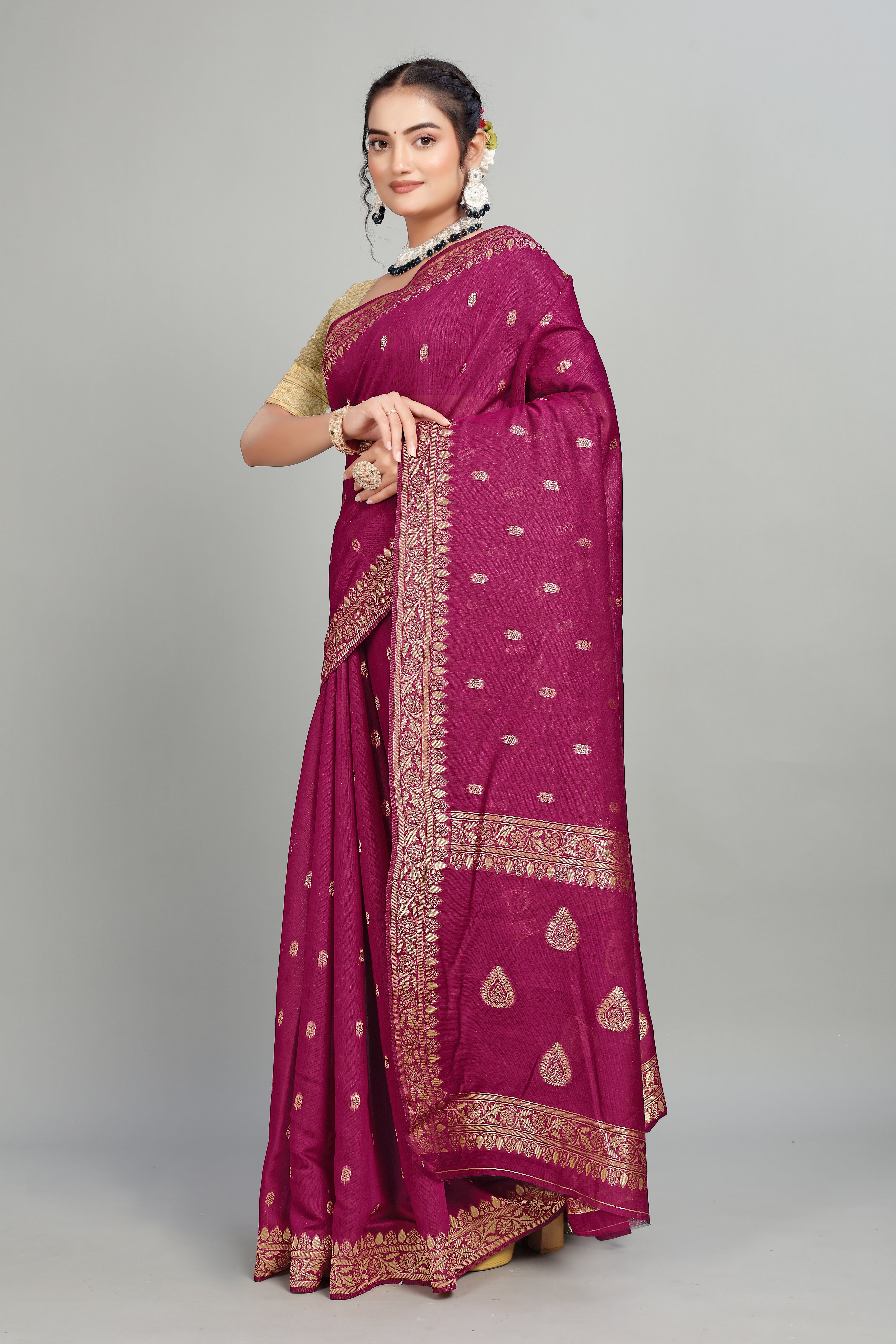Wine Soft Lilan Slab Butti Print Casual Wear Saree