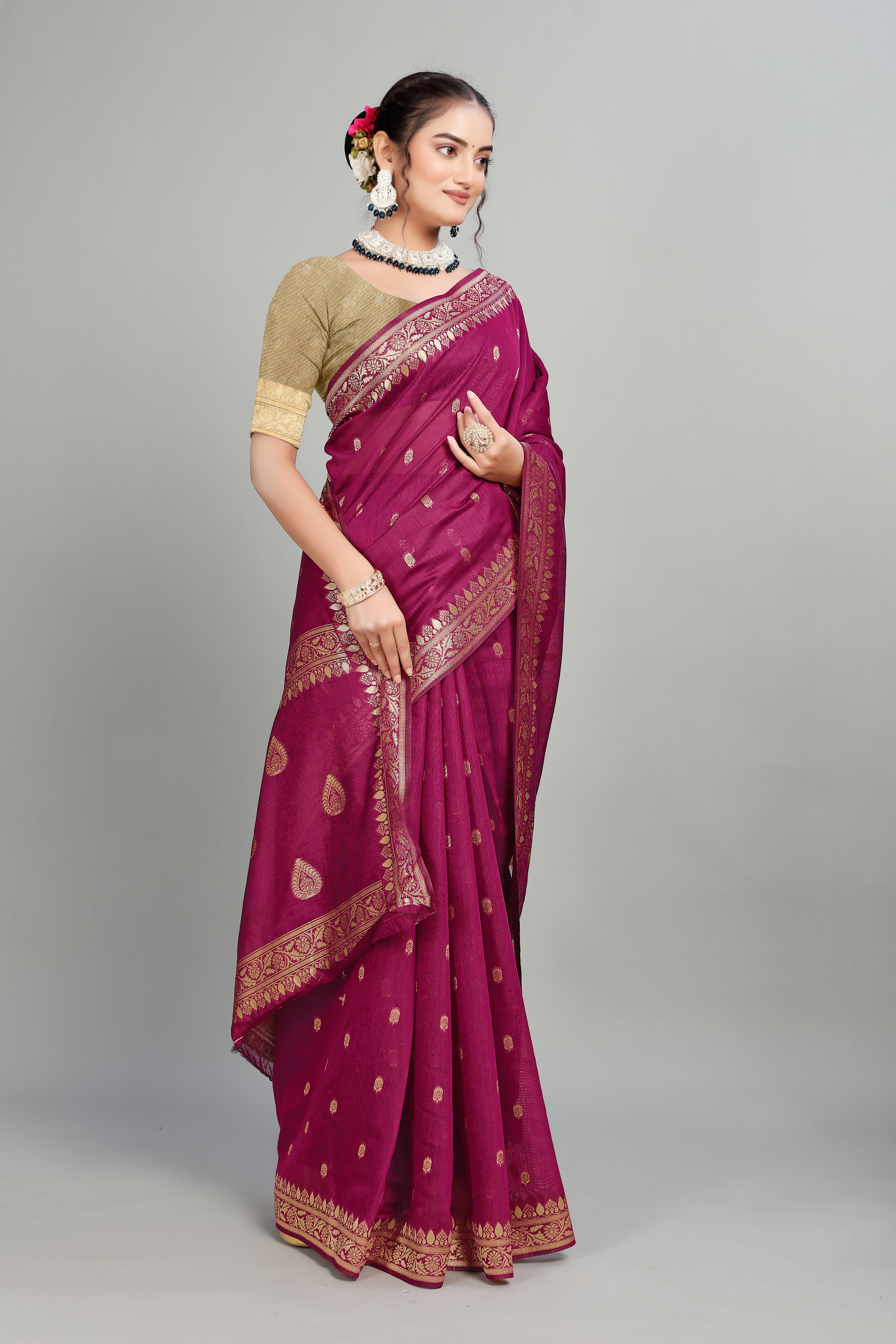 Wine Soft Lilan Slab Butti Print Casual Wear Saree