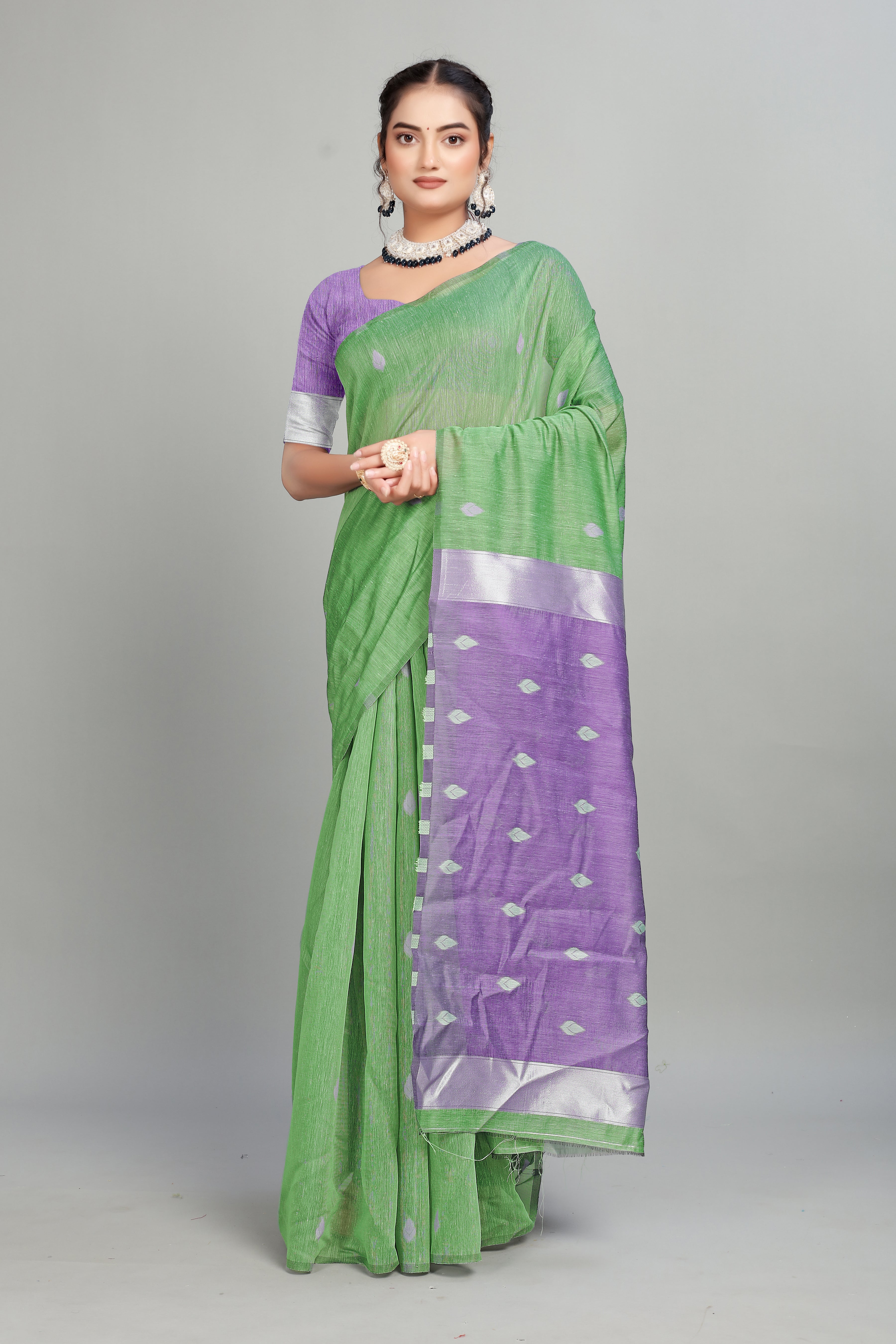 Green Cotton Silk Two Toned Printed Saree