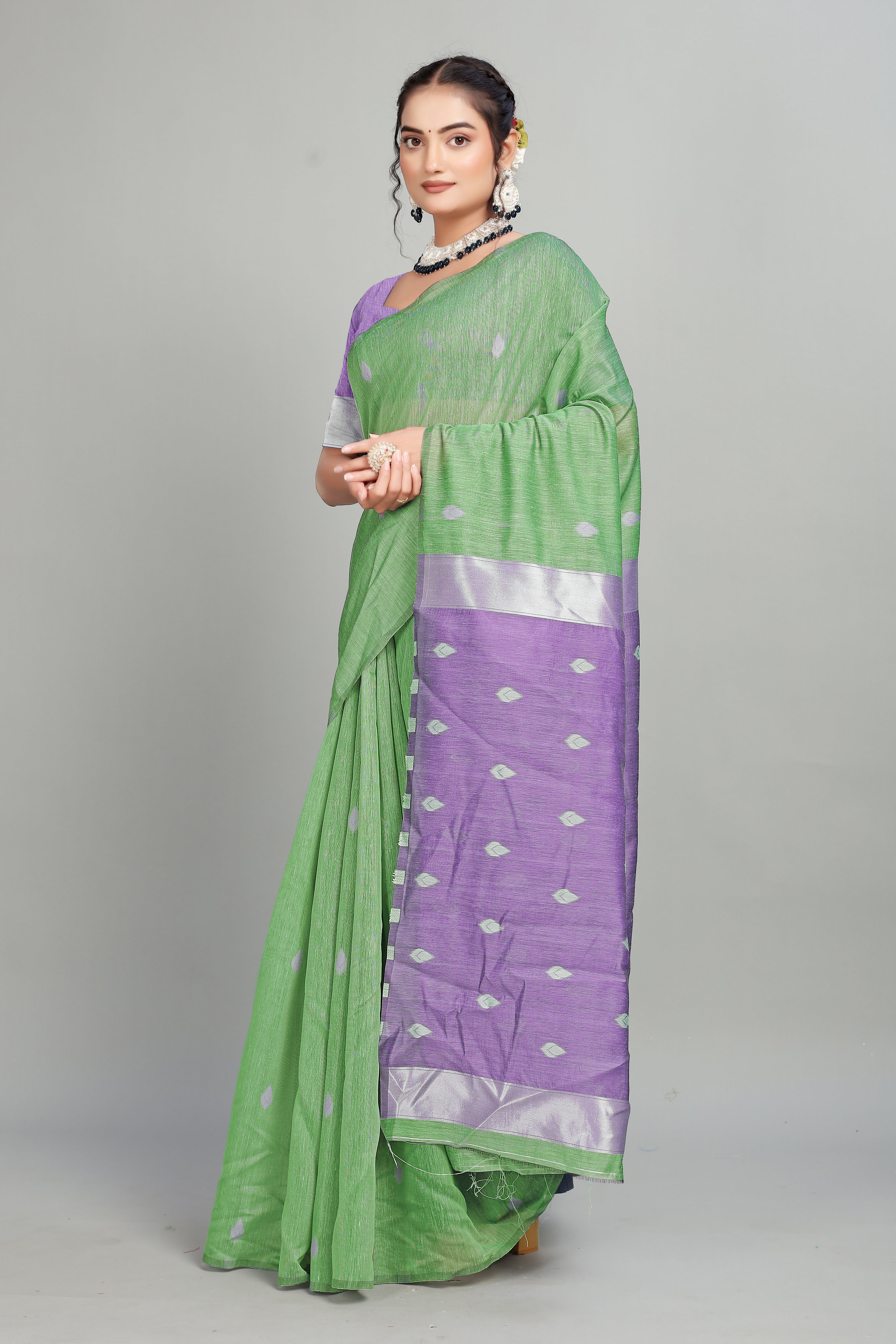 Green Cotton Silk Two Toned Printed Saree