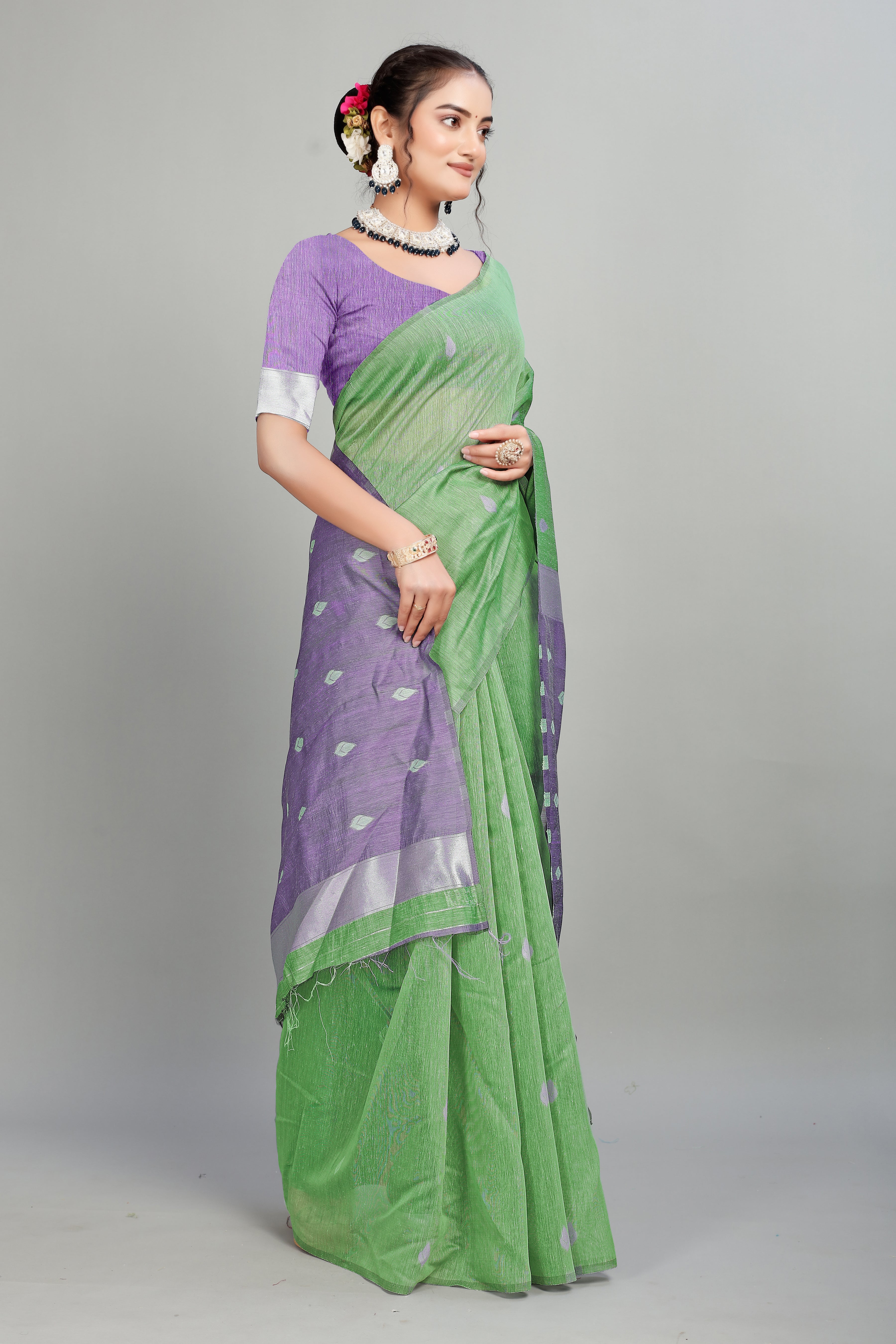 Green Cotton Silk Two Toned Printed Saree