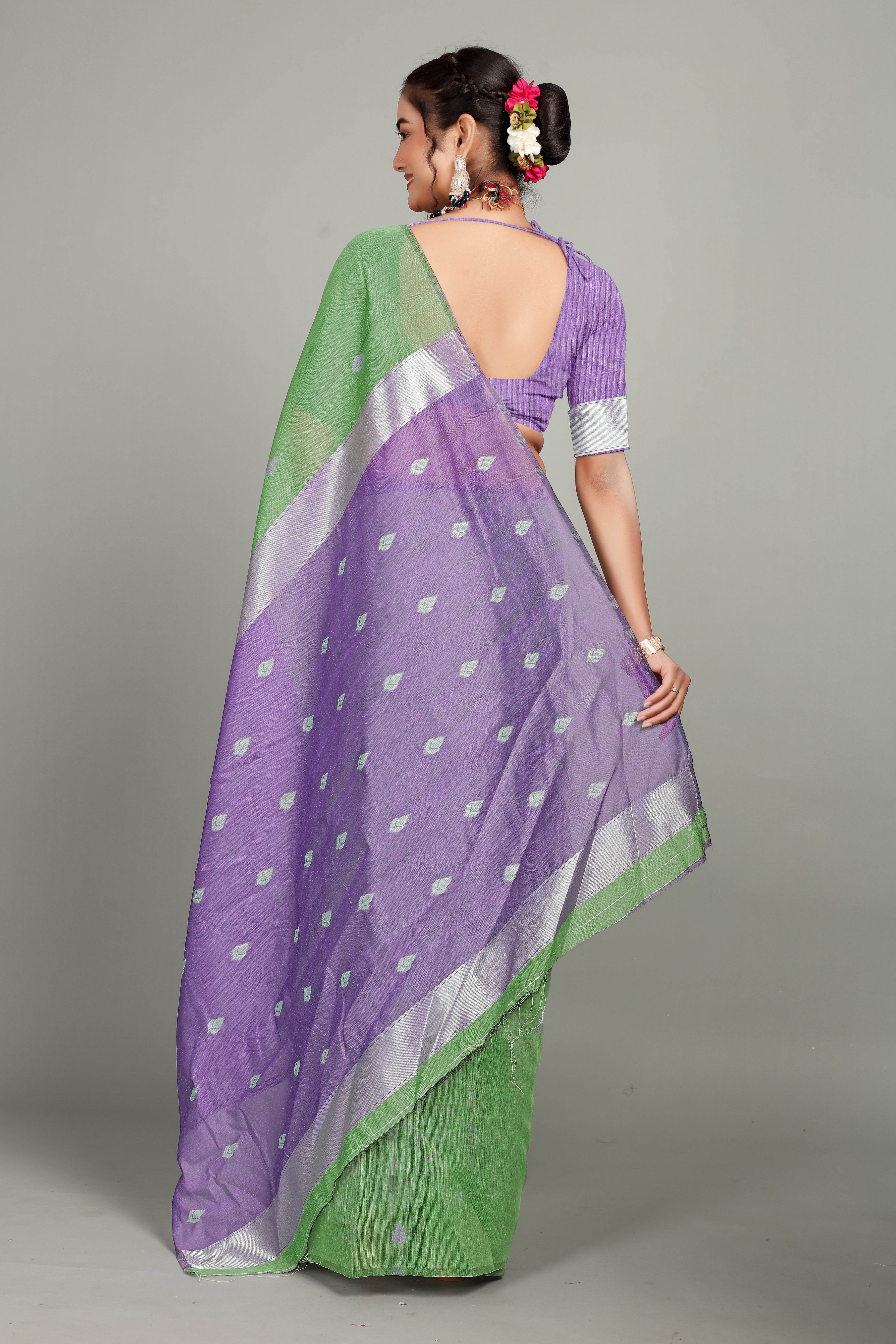 Green Cotton Silk Two Toned Printed Saree