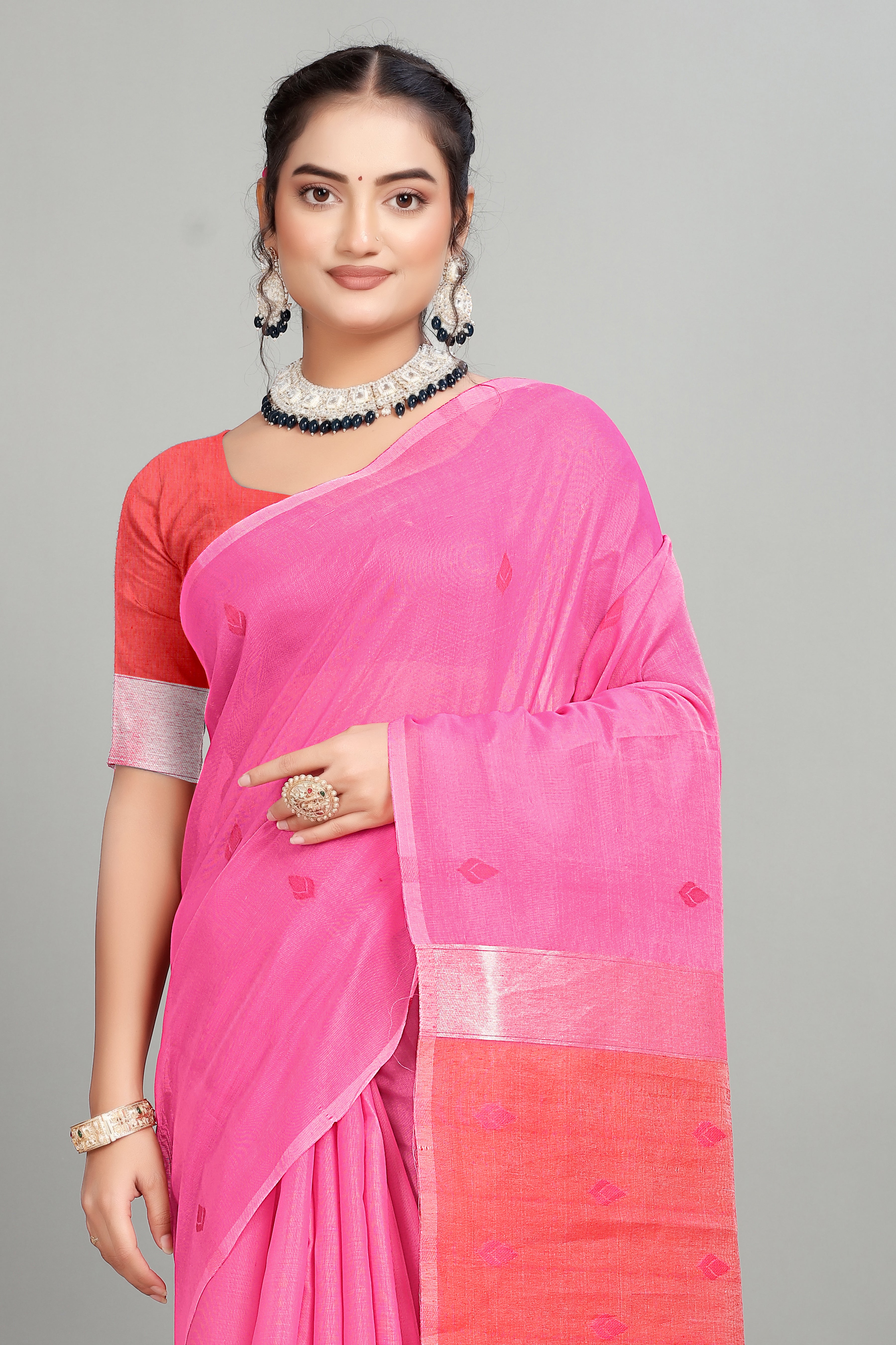 Pink Cotton Silk Two Toned Printed Saree