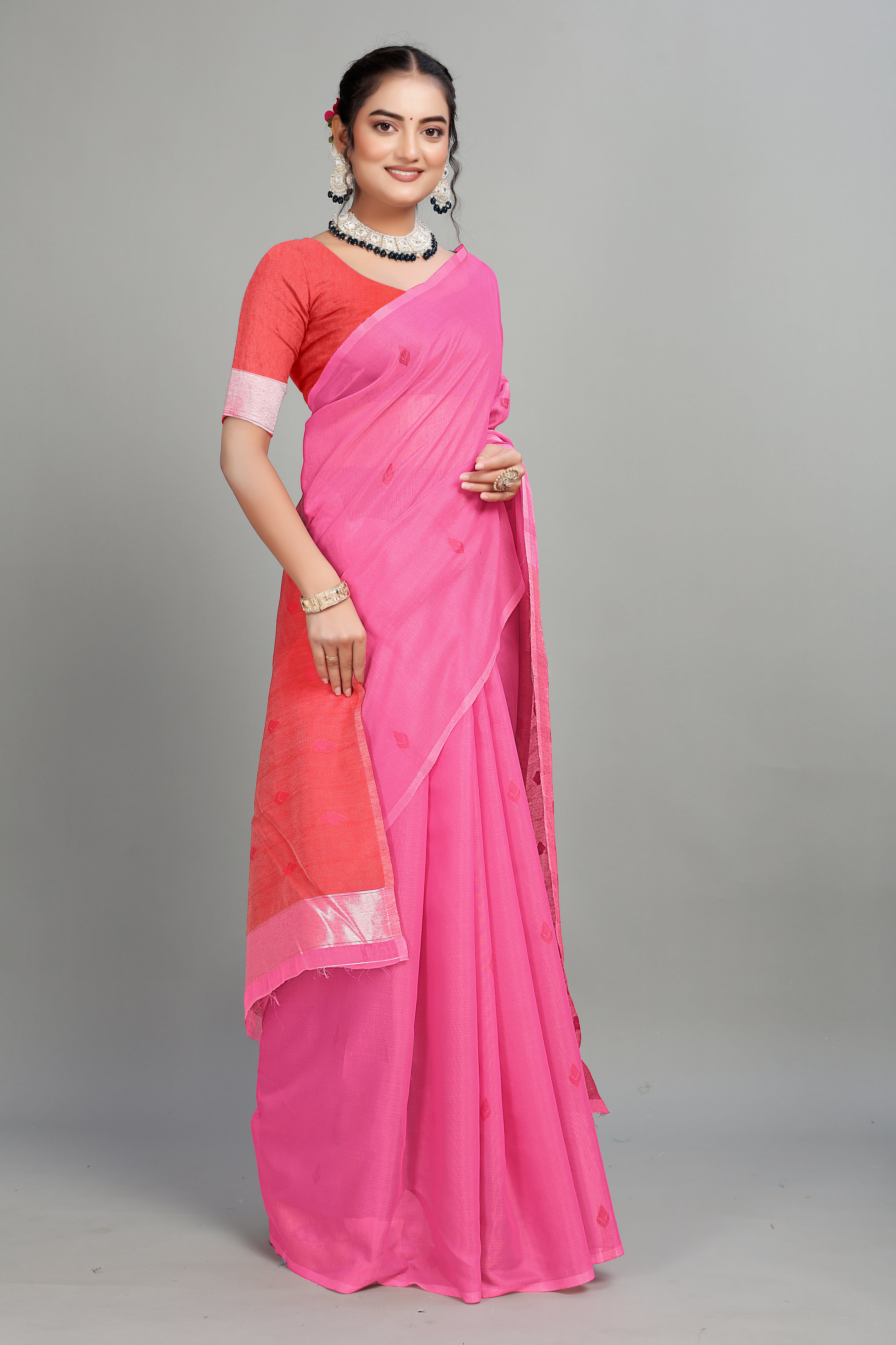 Pink Cotton Silk Two Toned Printed Saree