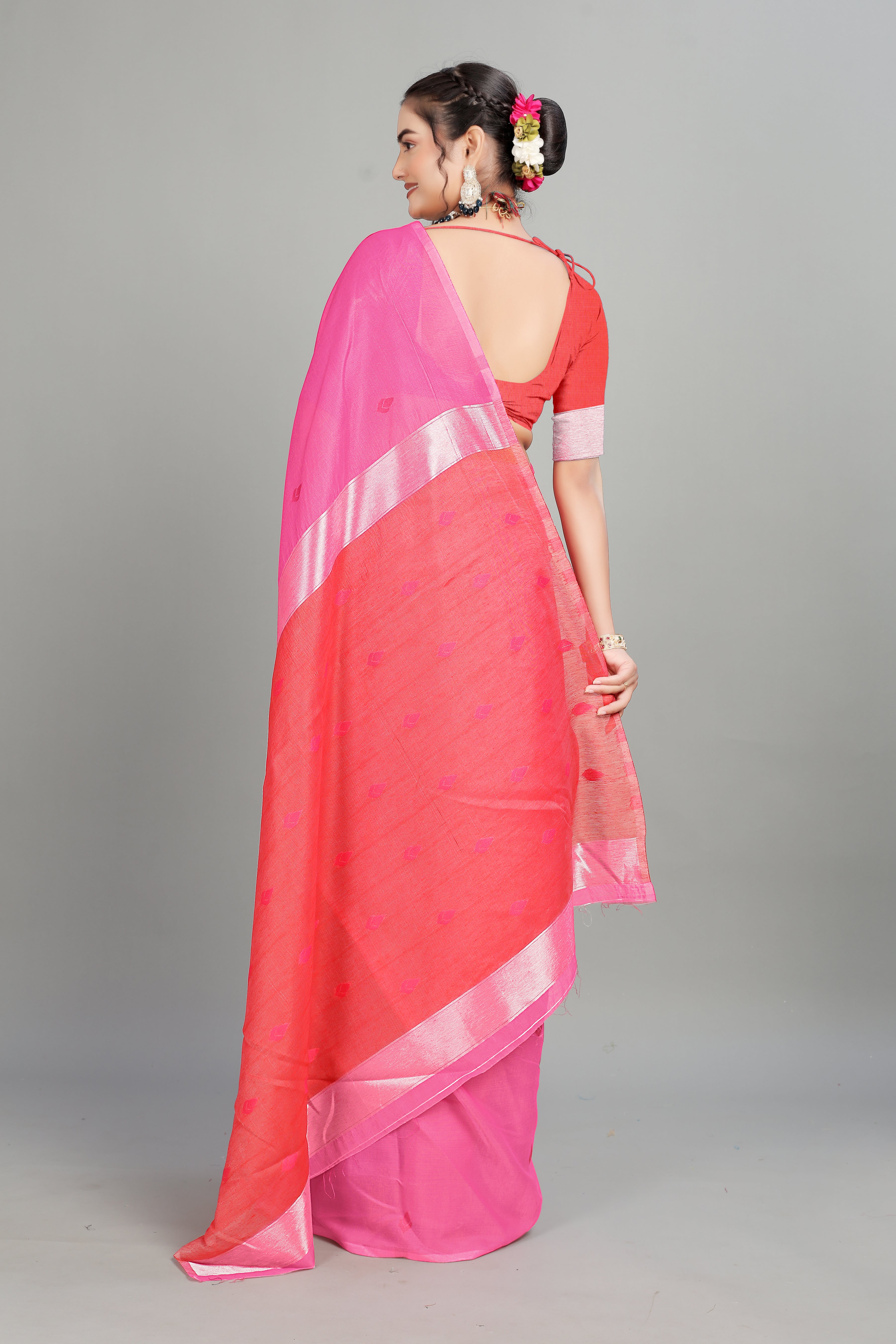 Pink Cotton Silk Two Toned Printed Saree