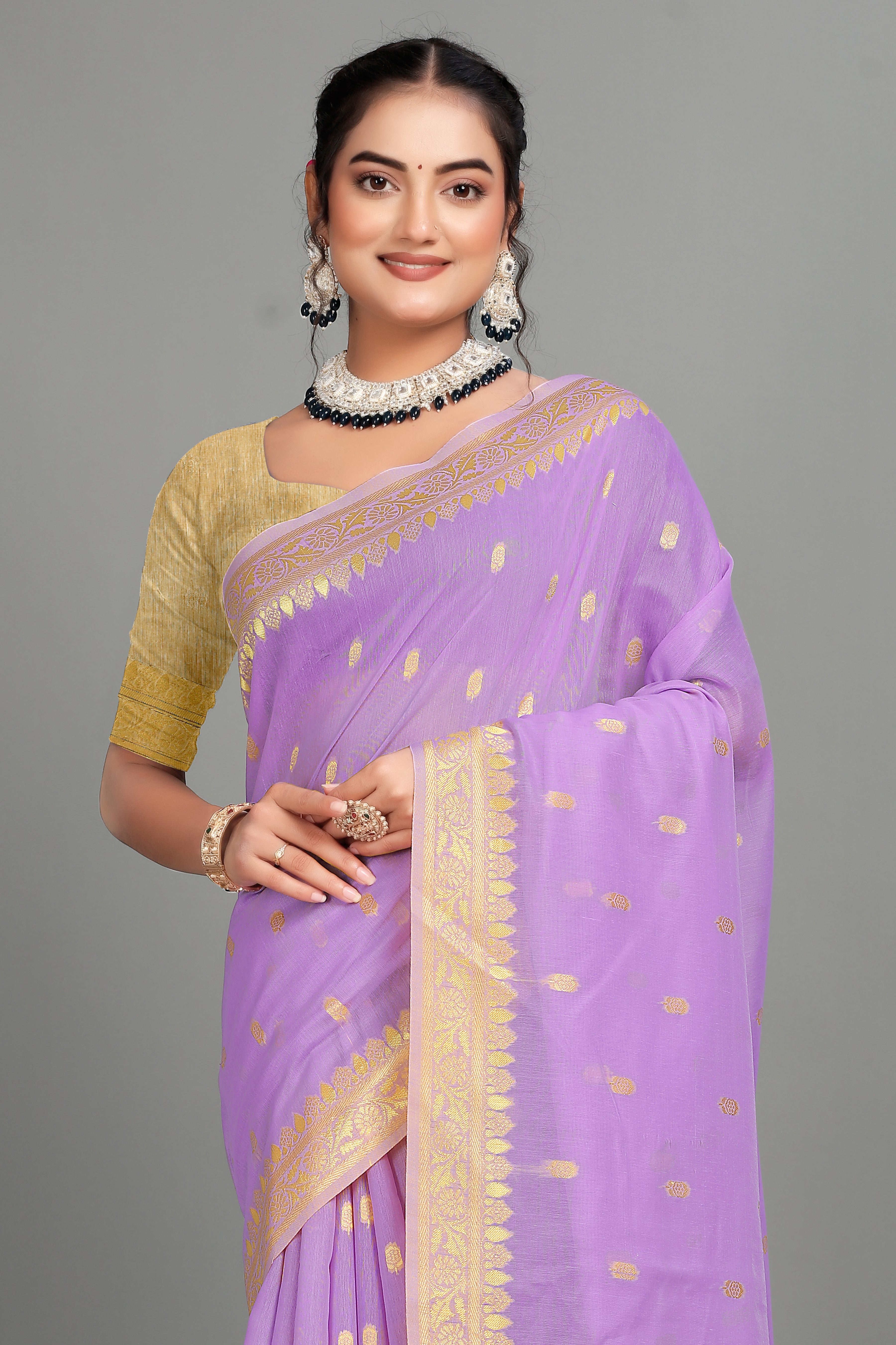 Lavender Soft Lilan Slab Butti Print Casual Wear Saree