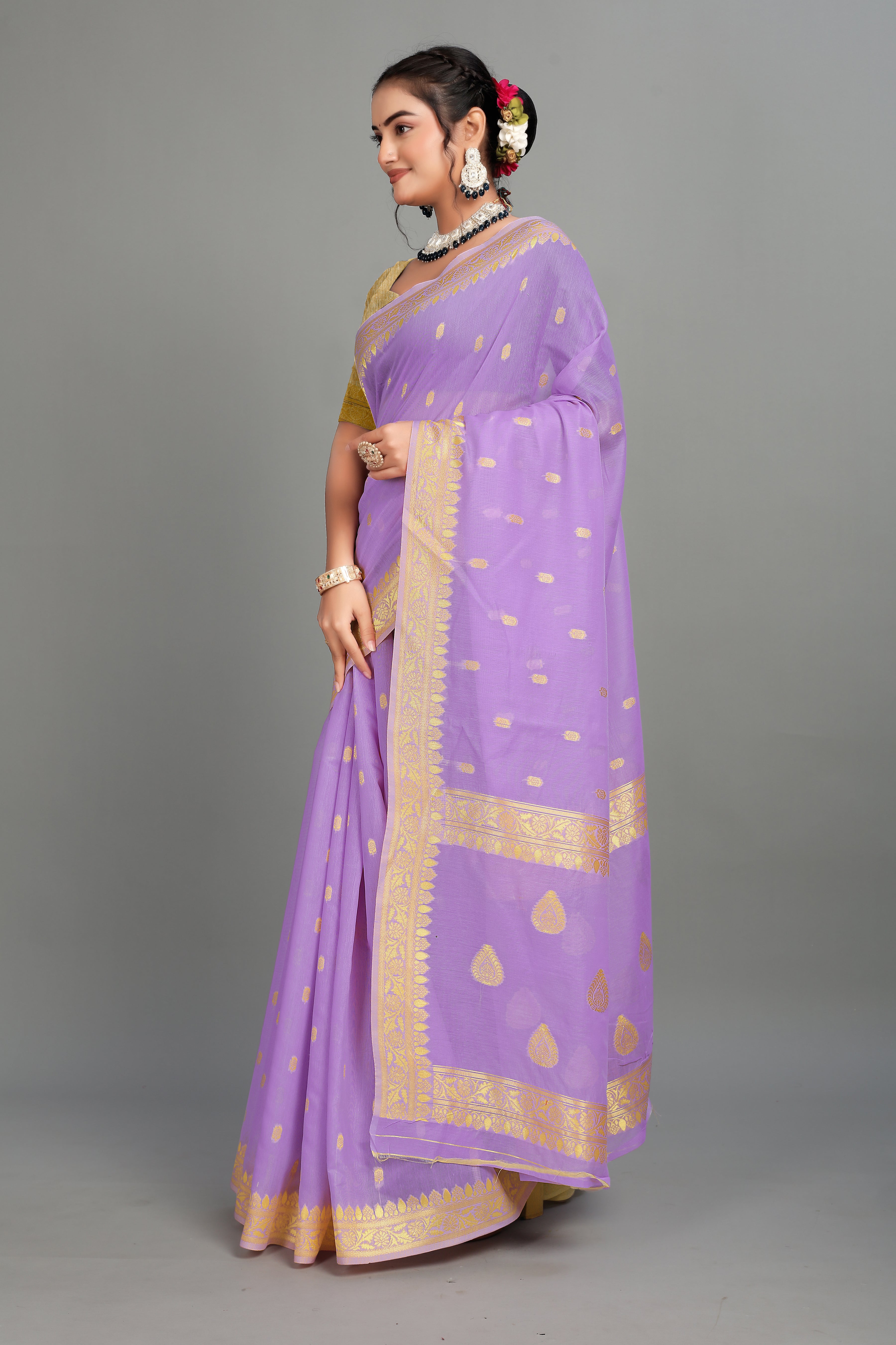 Lavender Soft Lilan Slab Butti Print Casual Wear Saree