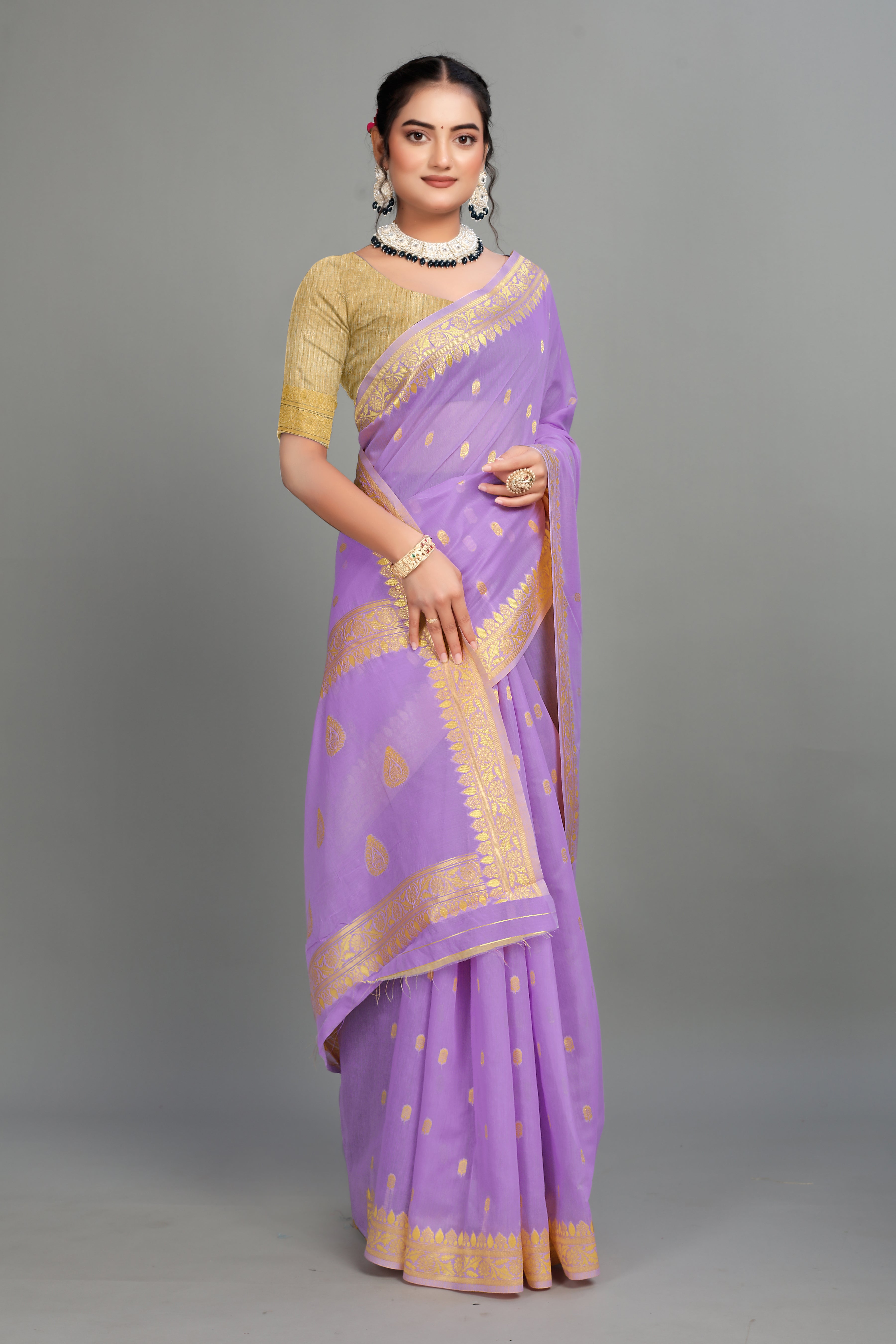 Lavender Soft Lilan Slab Butti Print Casual Wear Saree